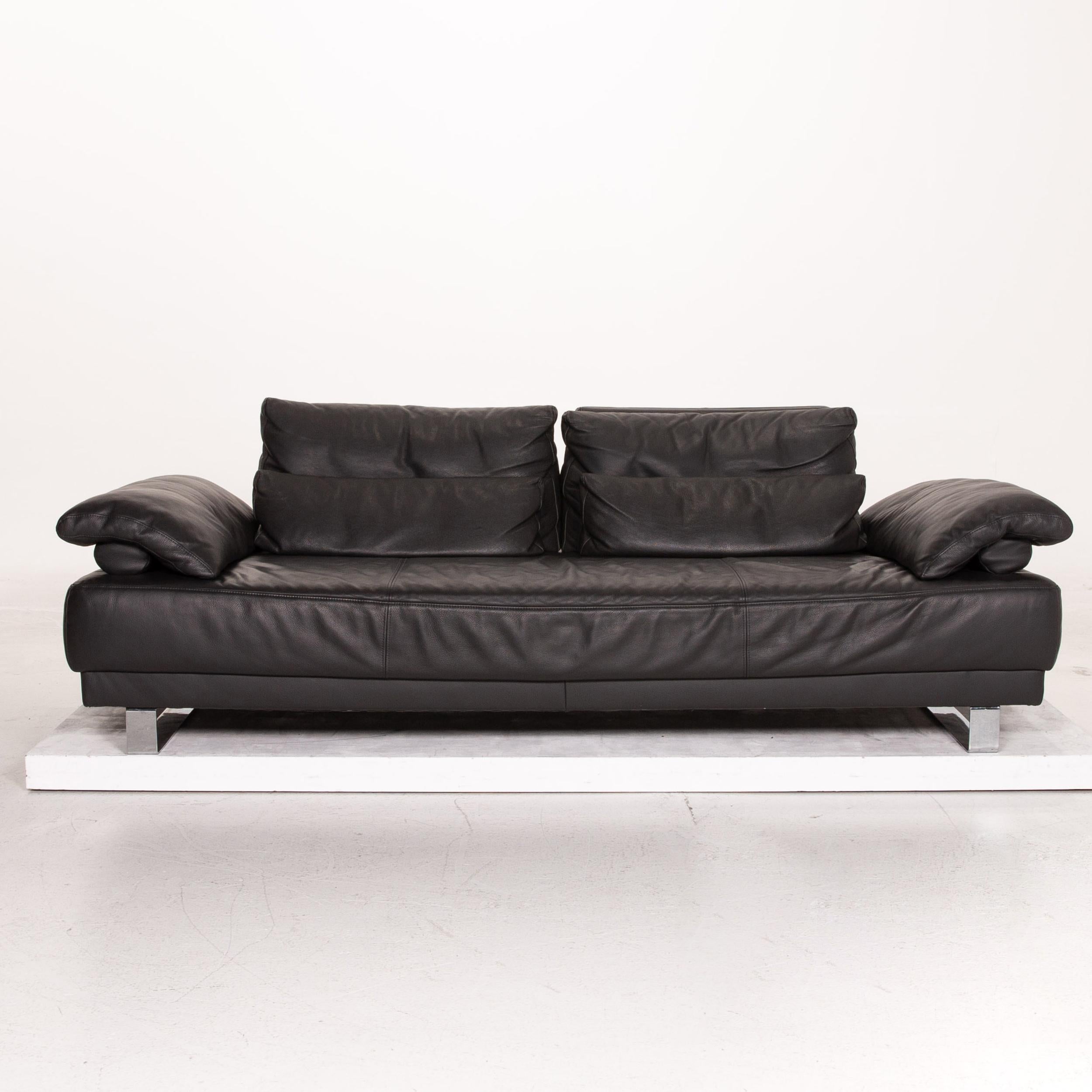 Ewald Schillig Leather Sofa Anthracite Gray Three-Seater Function Couch 2