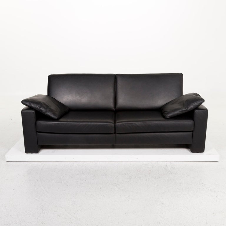 Ewald Schillig Leather Sofa Black Three-Seat Couch at 1stDibs