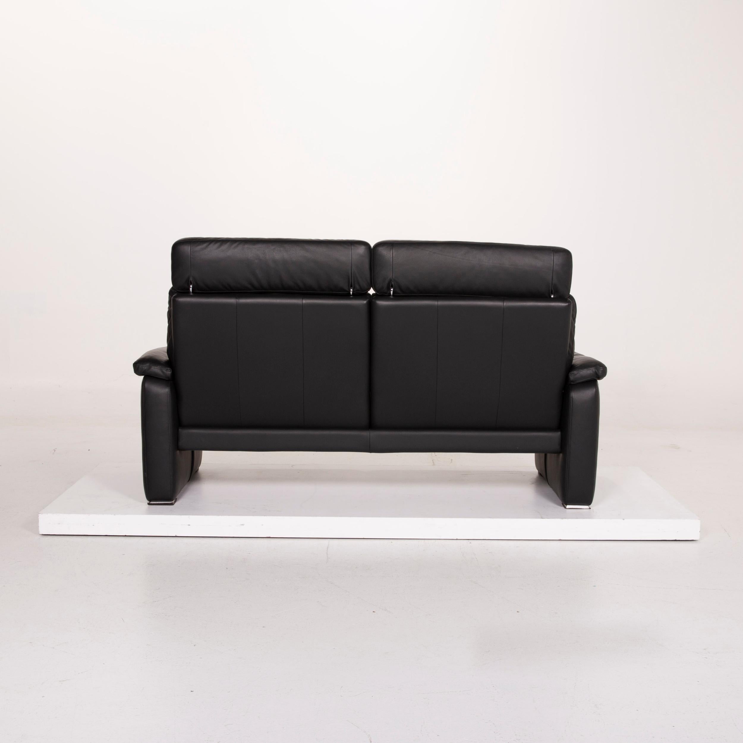 Ewald Schillig Leather Sofa Black Two-Seat For Sale 4