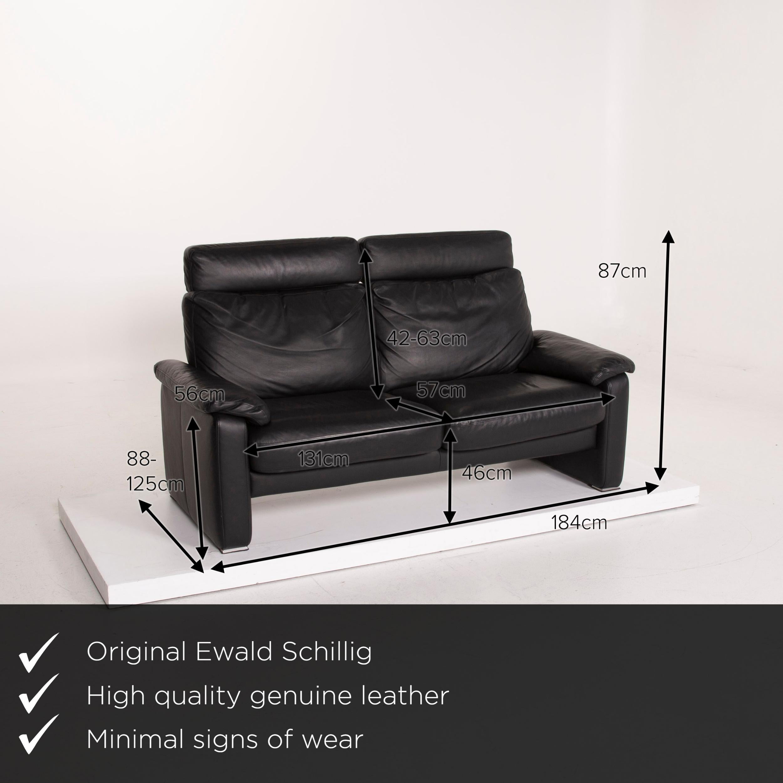 We present to you an Ewald Schillig leather sofa black two-seat.
 

 Product measurements in centimeters:
 

Depth 88
Width 184
Height 166
Seat height 46
Rest height 56
Seat depth 57
Seat width 131
Back height 42.
 