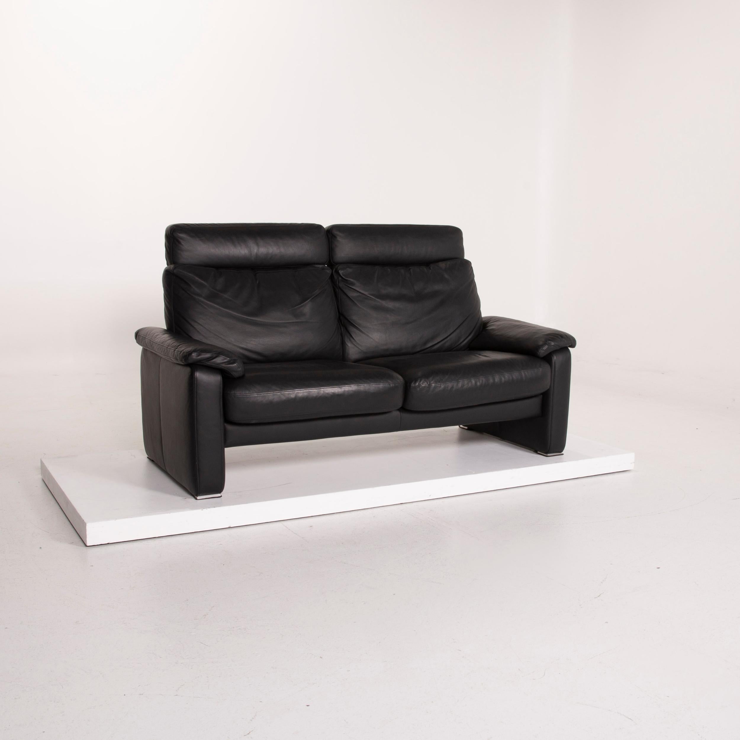 Contemporary Ewald Schillig Leather Sofa Black Two-Seat For Sale