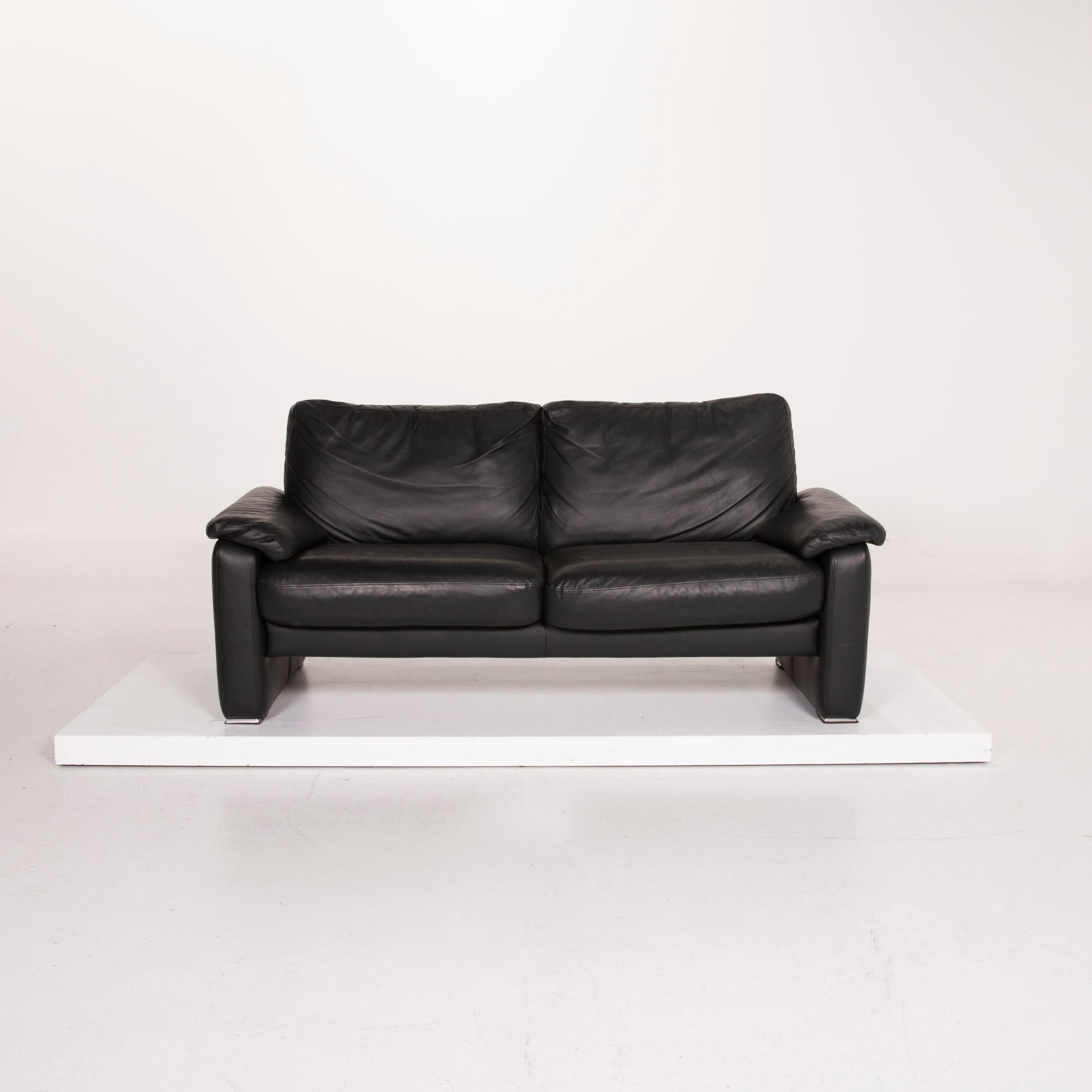 Ewald Schillig Leather Sofa Black Two-Seat For Sale 1
