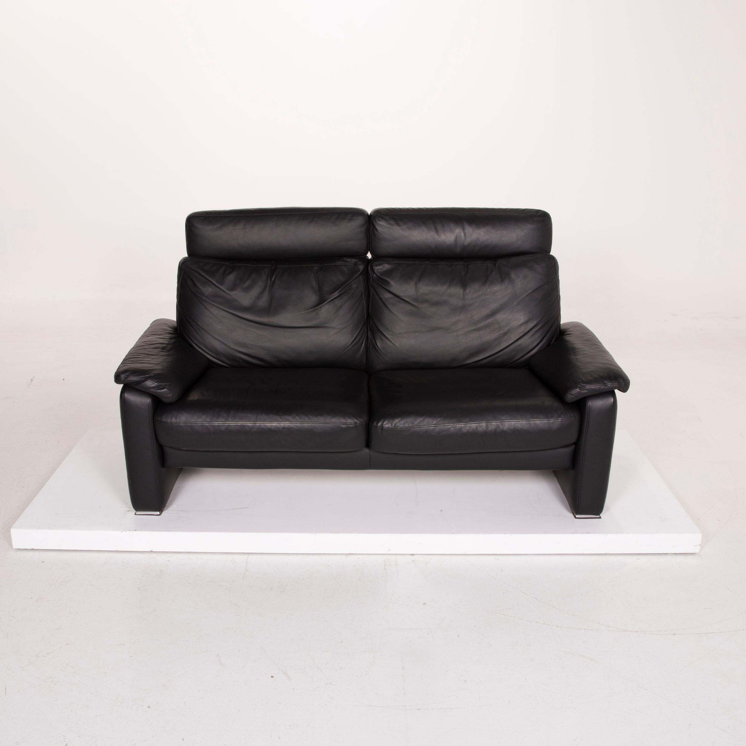 Ewald Schillig Leather Sofa Black Two-Seat For Sale 2