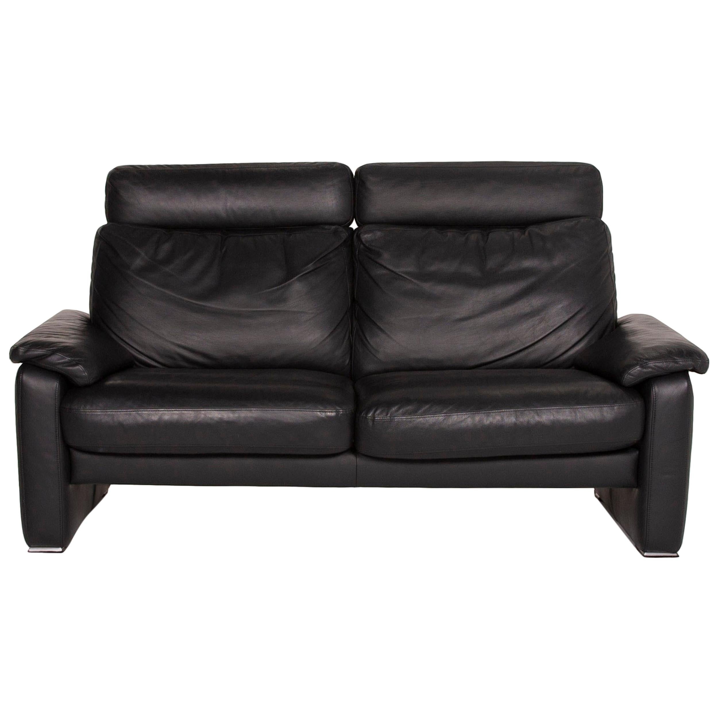 Ewald Schillig Leather Sofa Black Two-Seat For Sale