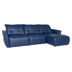 Ewald Schillig Leather Sofa Blue Corner Sofa