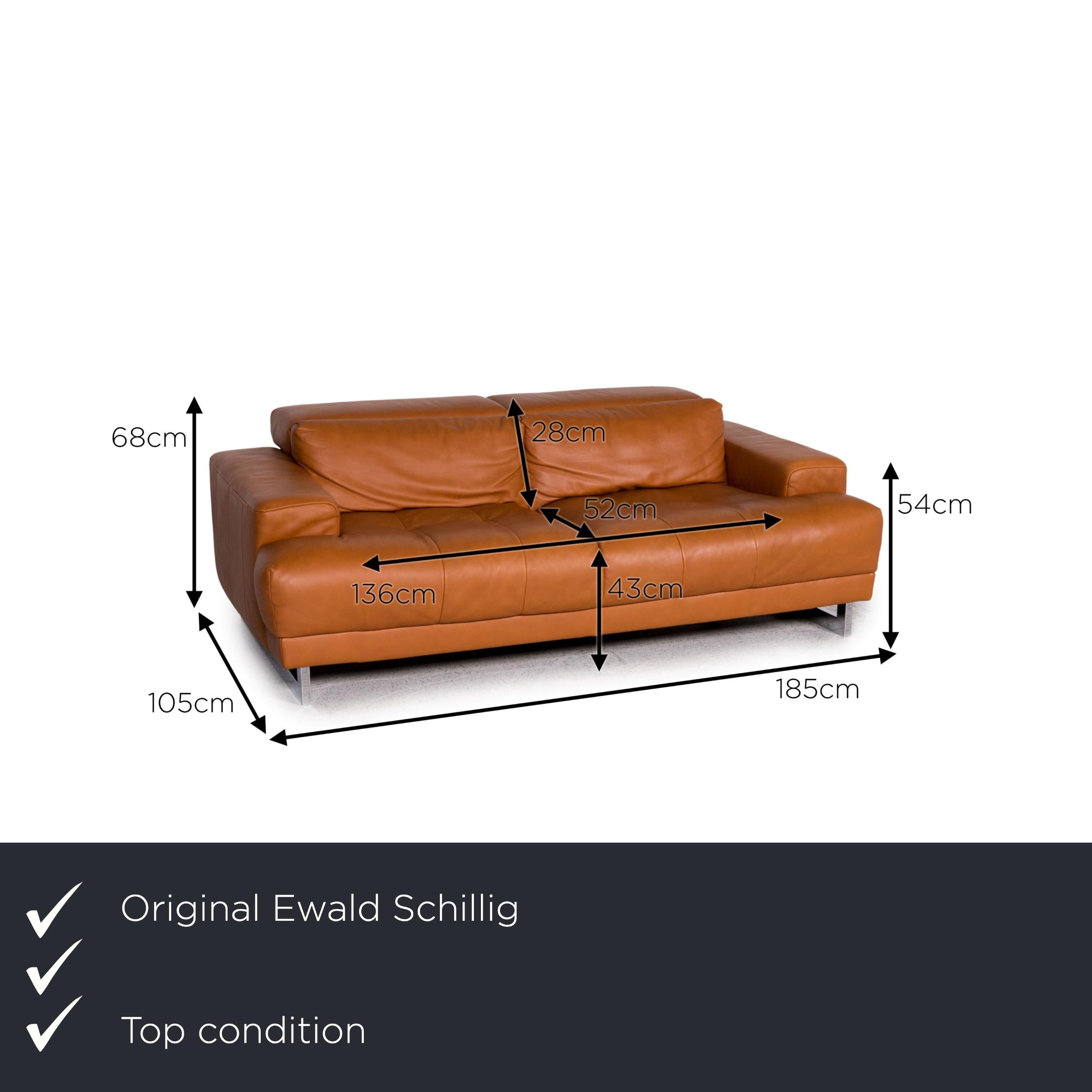 We present to you an Ewald Schillig leather sofa brown cognac three-seater couch.

Product measurements in centimeters:

depth: 105
width: 185
height: 68
seat height: 43
rest height: 54
seat depth: 52
seat width: 136
back height: 28.
 
 