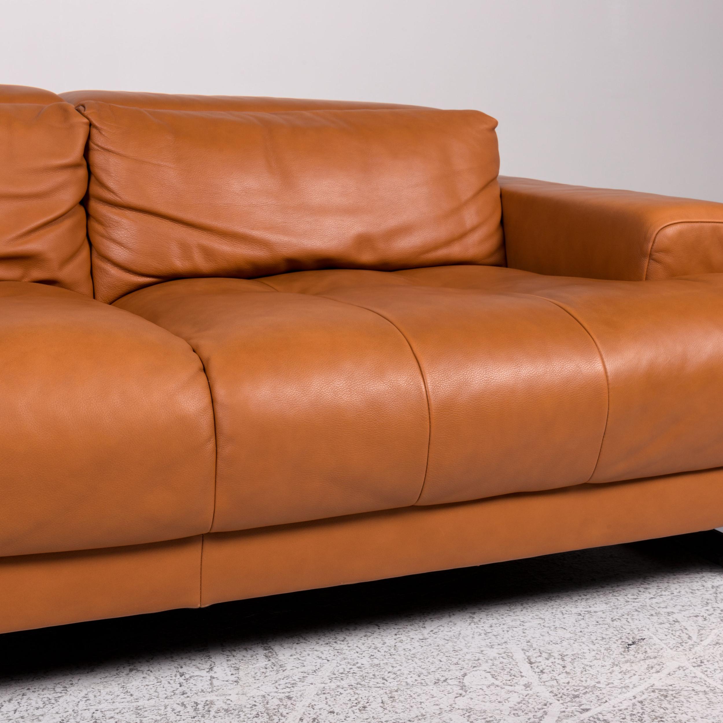 Modern Ewald Schillig Leather Sofa Brown Cognac Three-Seater Couch For Sale