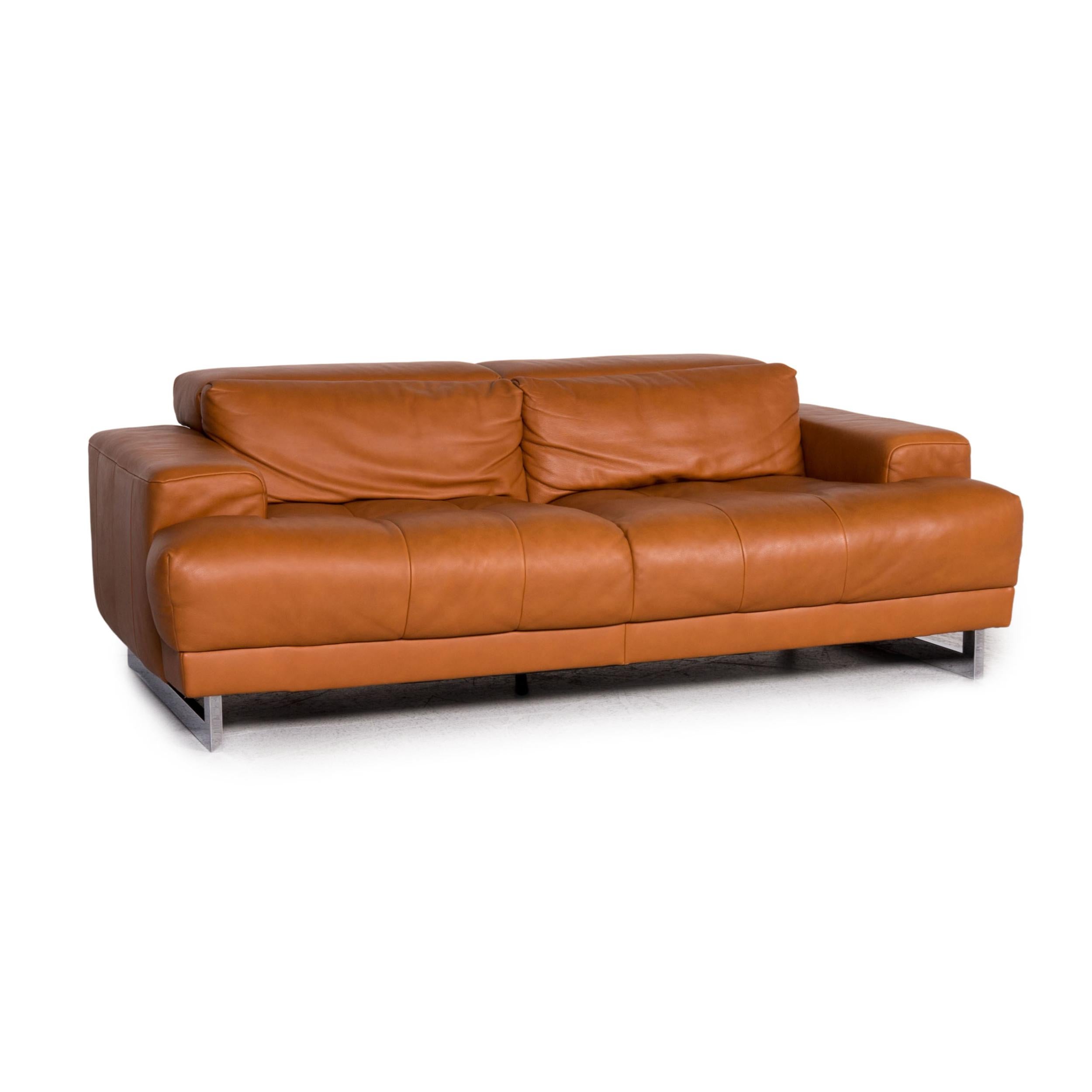 Contemporary Ewald Schillig Leather Sofa Brown Cognac Three-Seater Couch For Sale