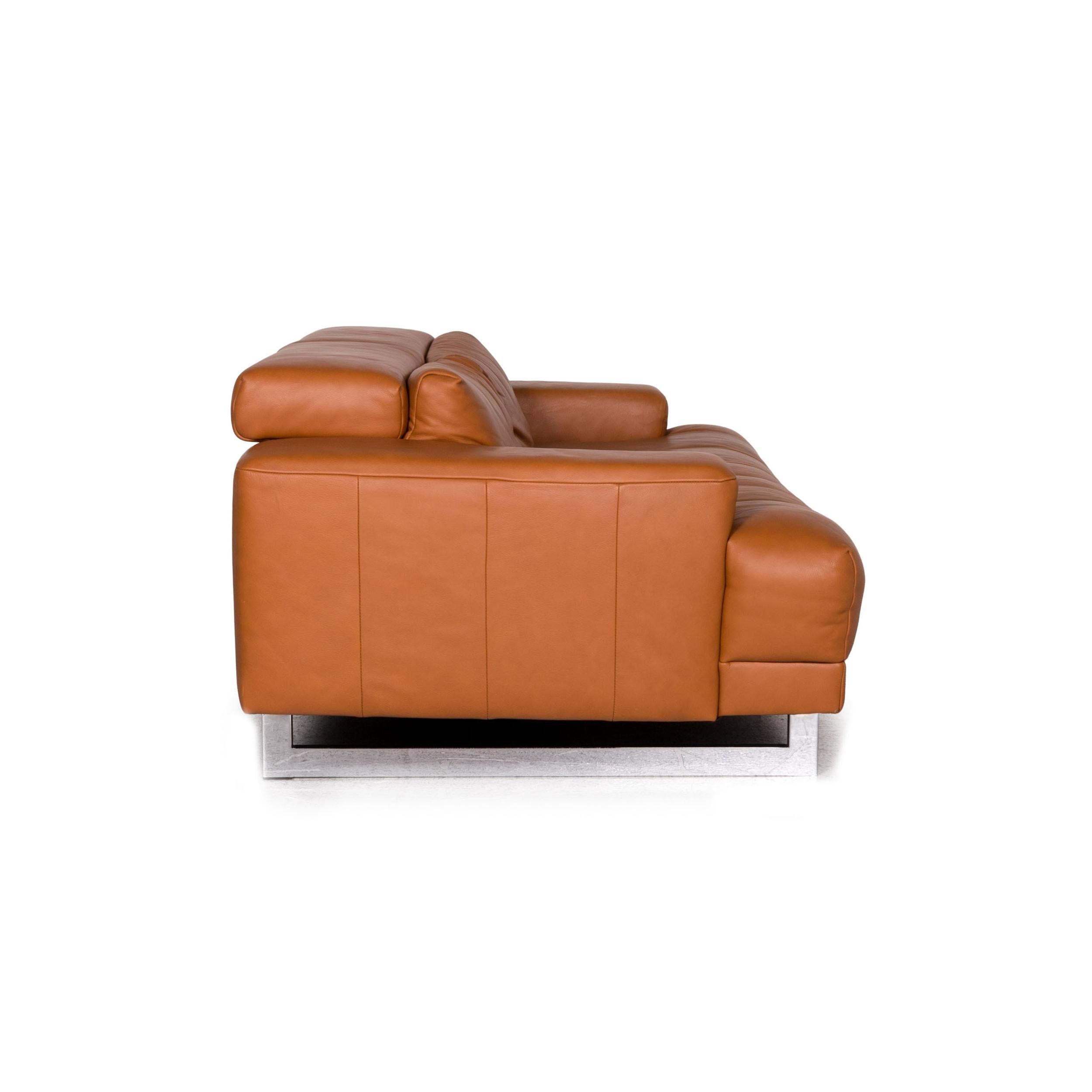 Ewald Schillig Leather Sofa Brown Cognac Three-Seater Couch For Sale 1
