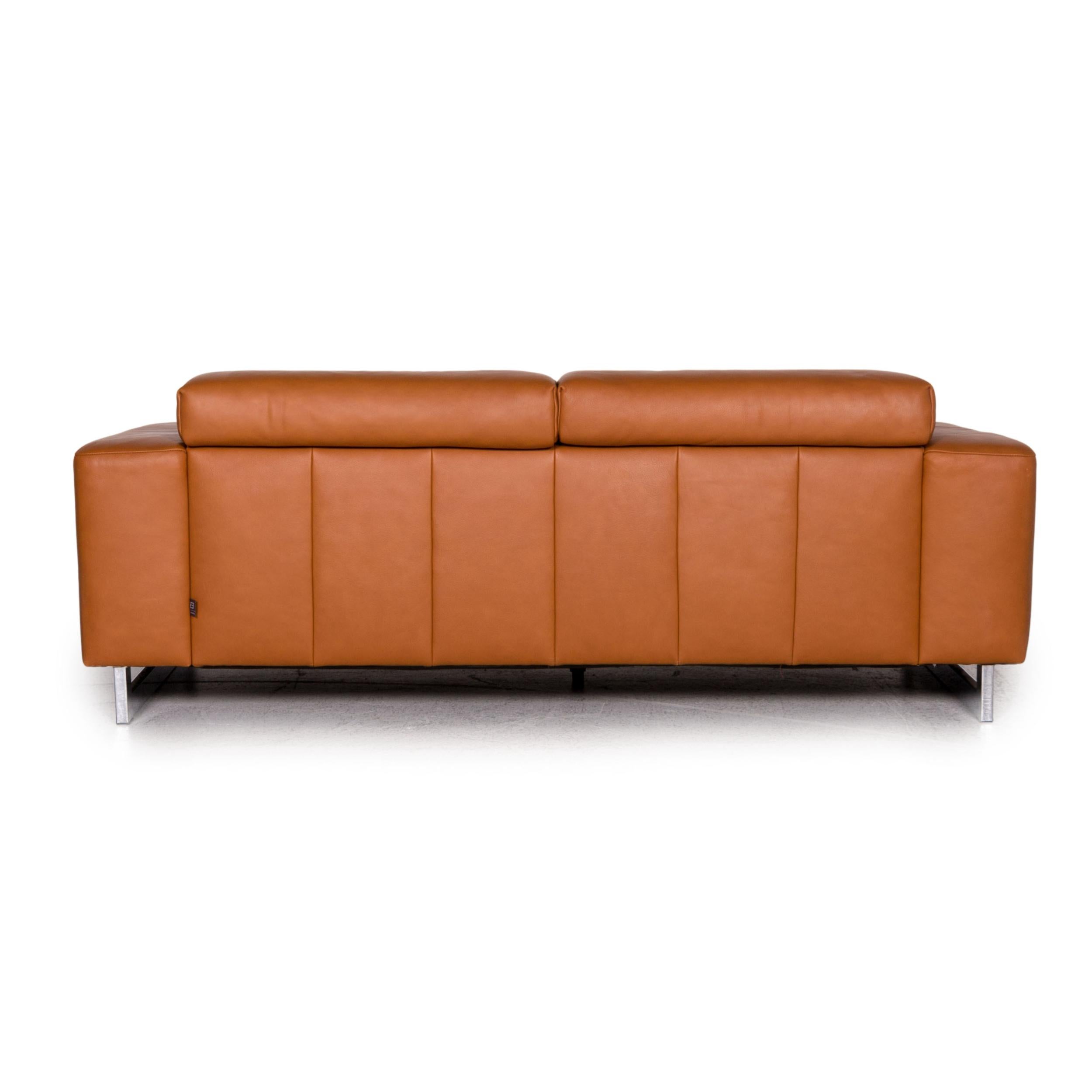 Ewald Schillig Leather Sofa Brown Cognac Three-Seater Couch For Sale 2