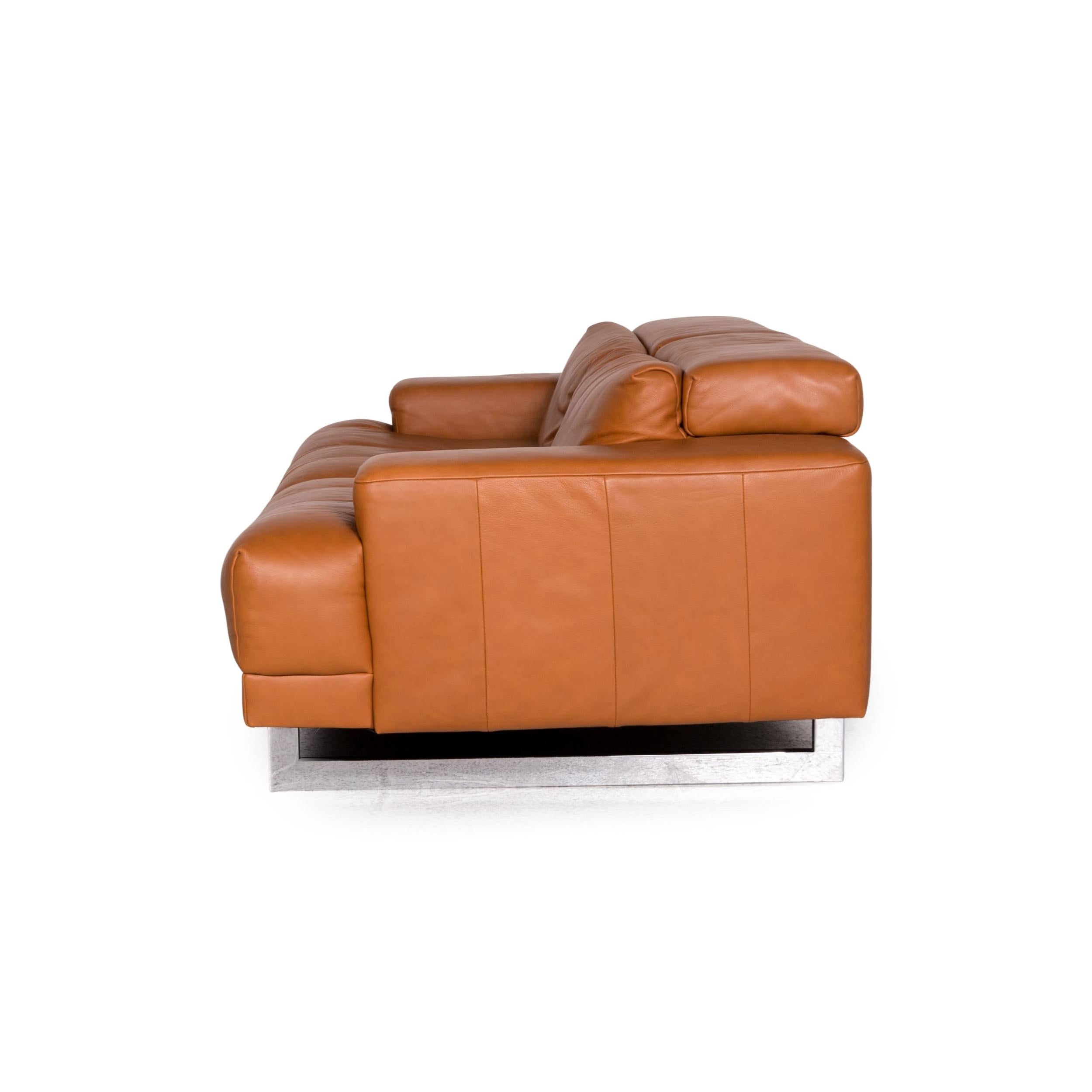 Ewald Schillig Leather Sofa Brown Cognac Three-Seater Couch For Sale 3