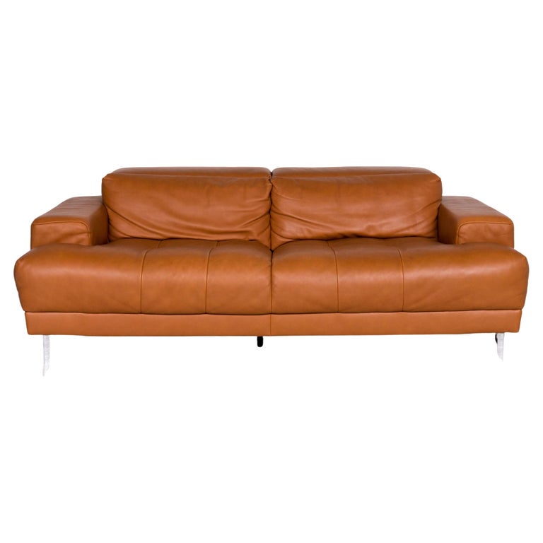 Ewald Schillig Leather Sofa Brown Cognac ThreeSeater Couch For Sale at 1stDibs