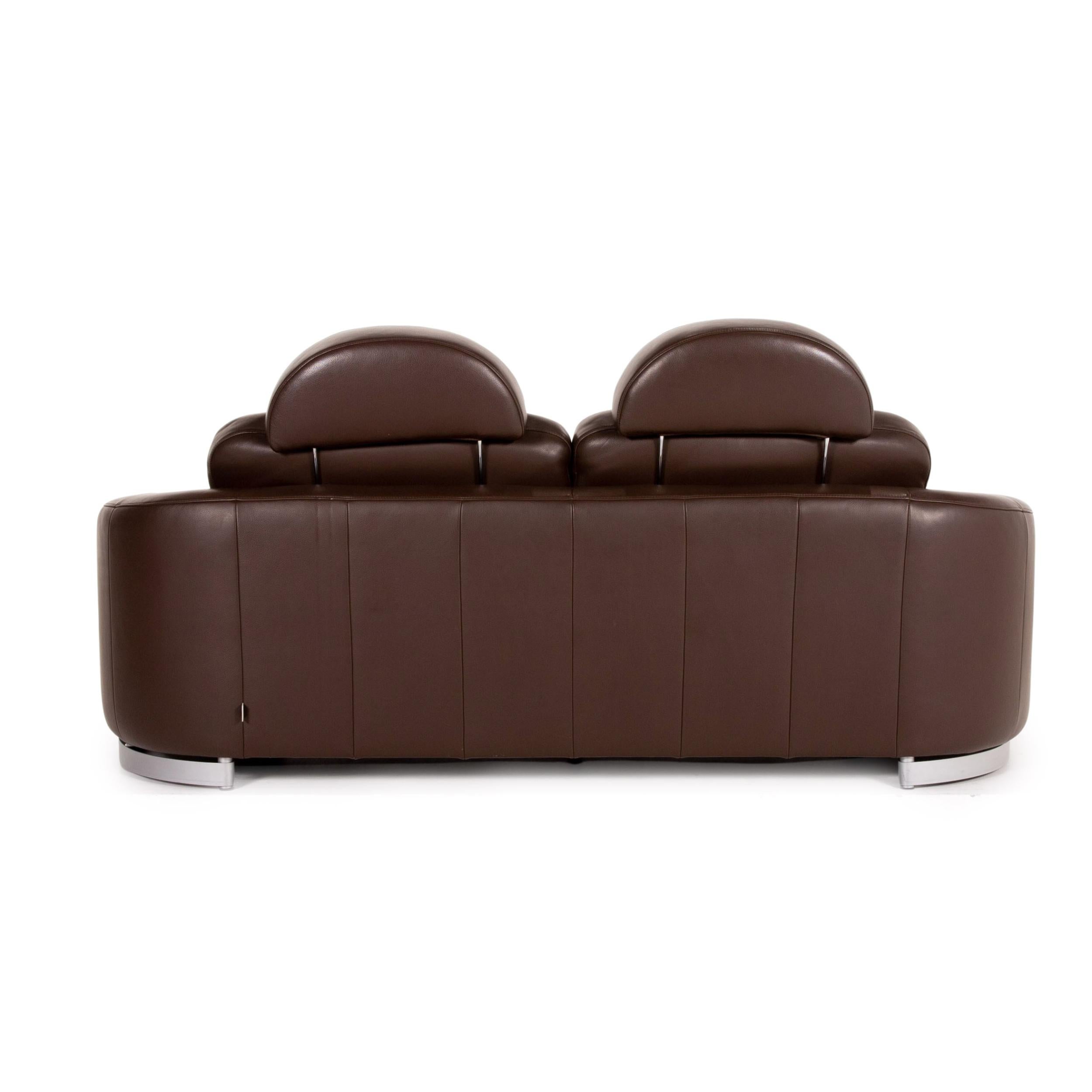 Ewald Schillig Leather Sofa Brown Dark Brown Two-Seater Couch For Sale 2