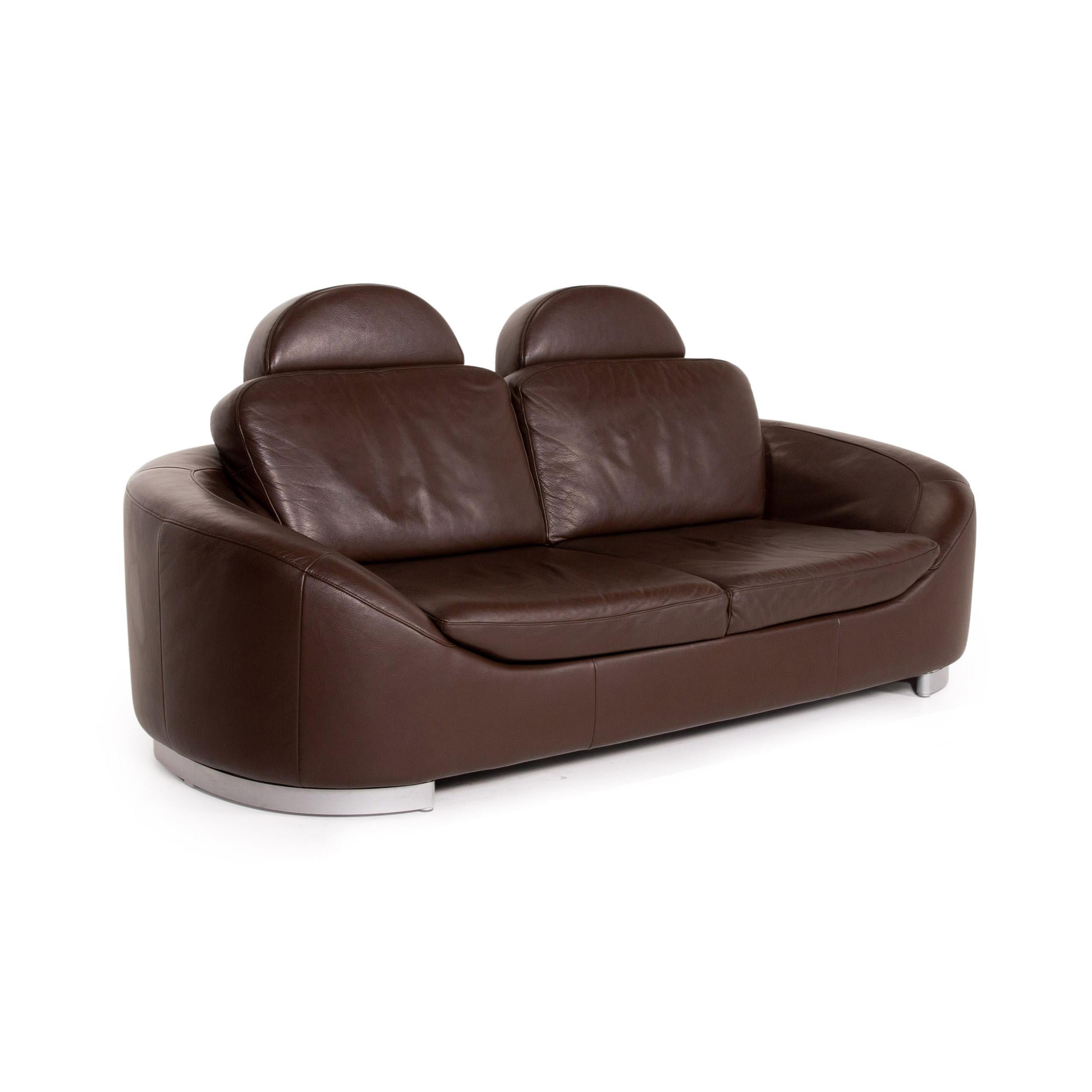 Ewald Schillig Leather Sofa Brown Dark Brown Two-Seater Couch In Good Condition For Sale In Cologne, DE