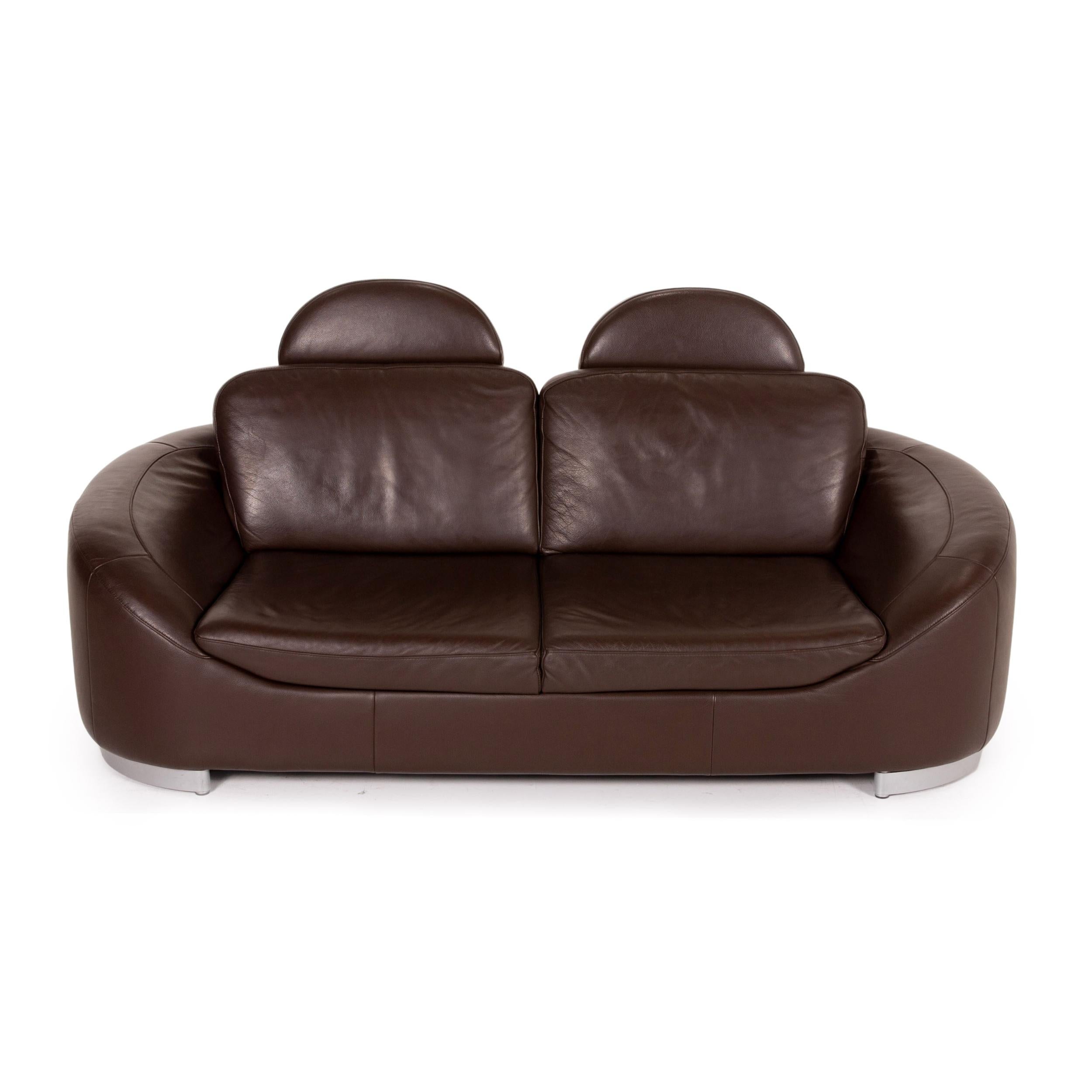 Contemporary Ewald Schillig Leather Sofa Brown Dark Brown Two-Seater Couch For Sale