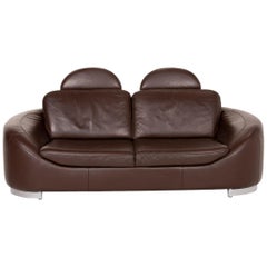 Ewald Schillig Leather Sofa Brown Dark Brown Two-Seater Couch