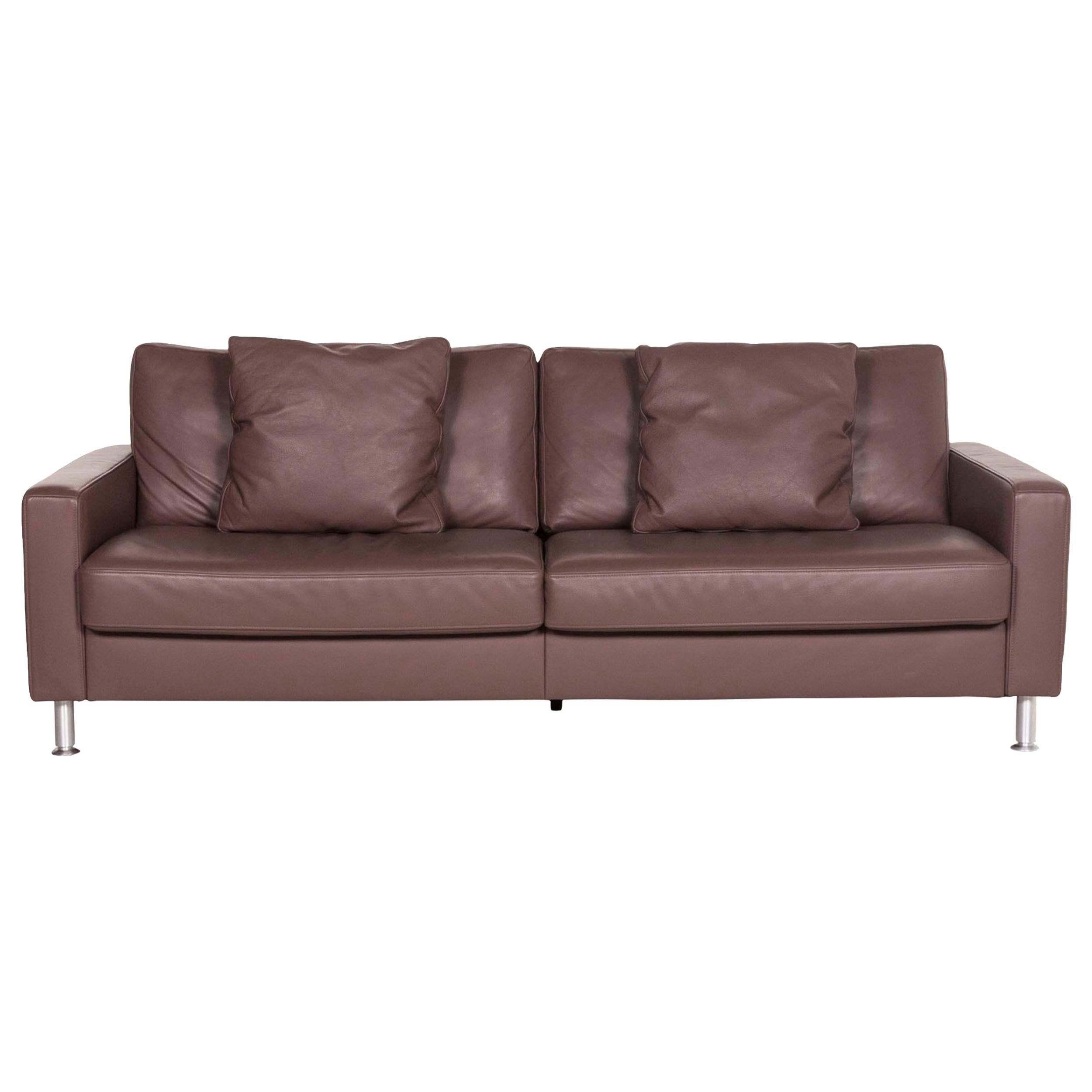 Ewald Schillig Leather Sofa Brown Three-Seat Couch For Sale
