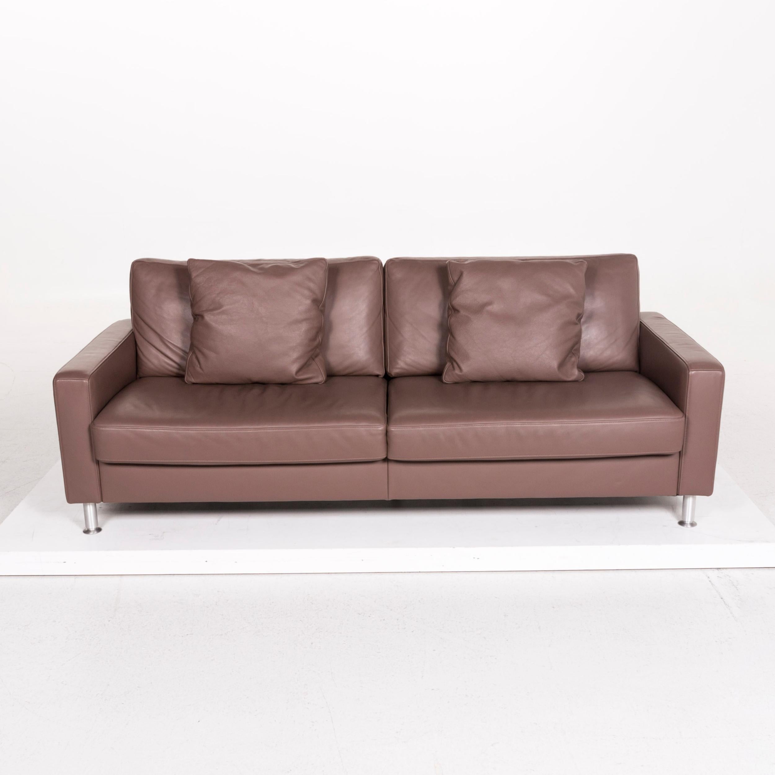 Ewald Schillig Leather Sofa Brown Three-Seat Couch In Good Condition For Sale In Cologne, DE