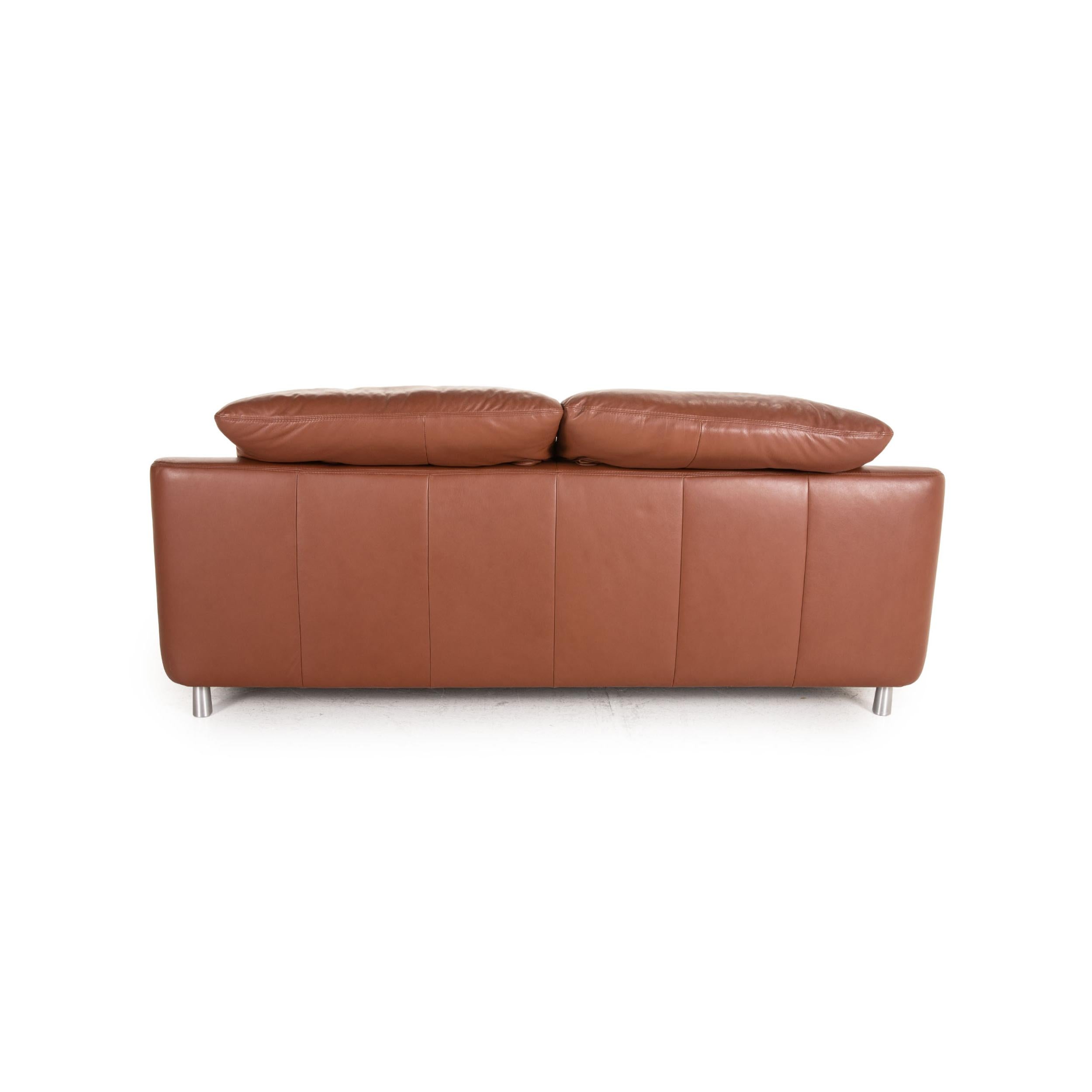 Ewald Schillig Leather Sofa Brown Two-Seater Couch For Sale 2