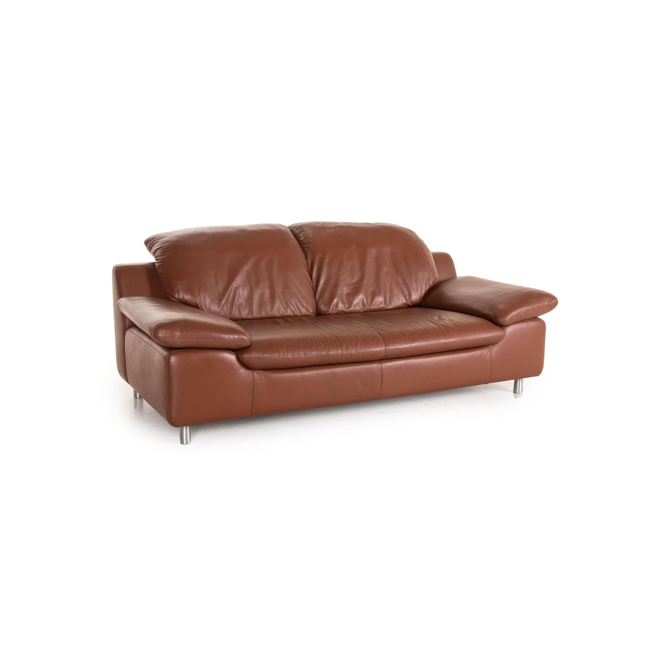 Contemporary Ewald Schillig Leather Sofa Brown Two-Seater Couch For Sale