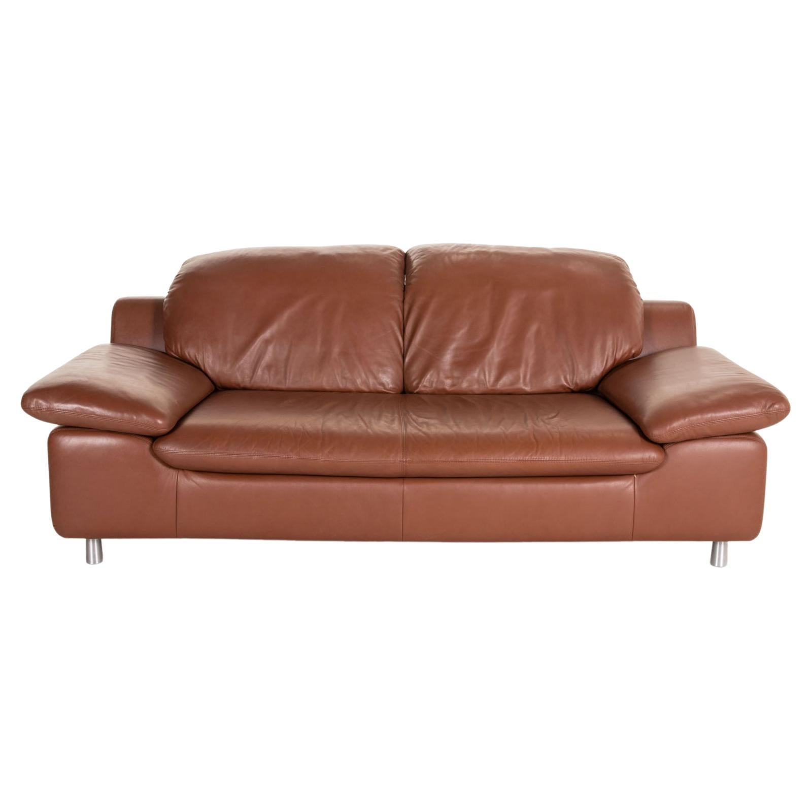 Ewald Schillig Leather Sofa Brown Two-Seater Couch For Sale