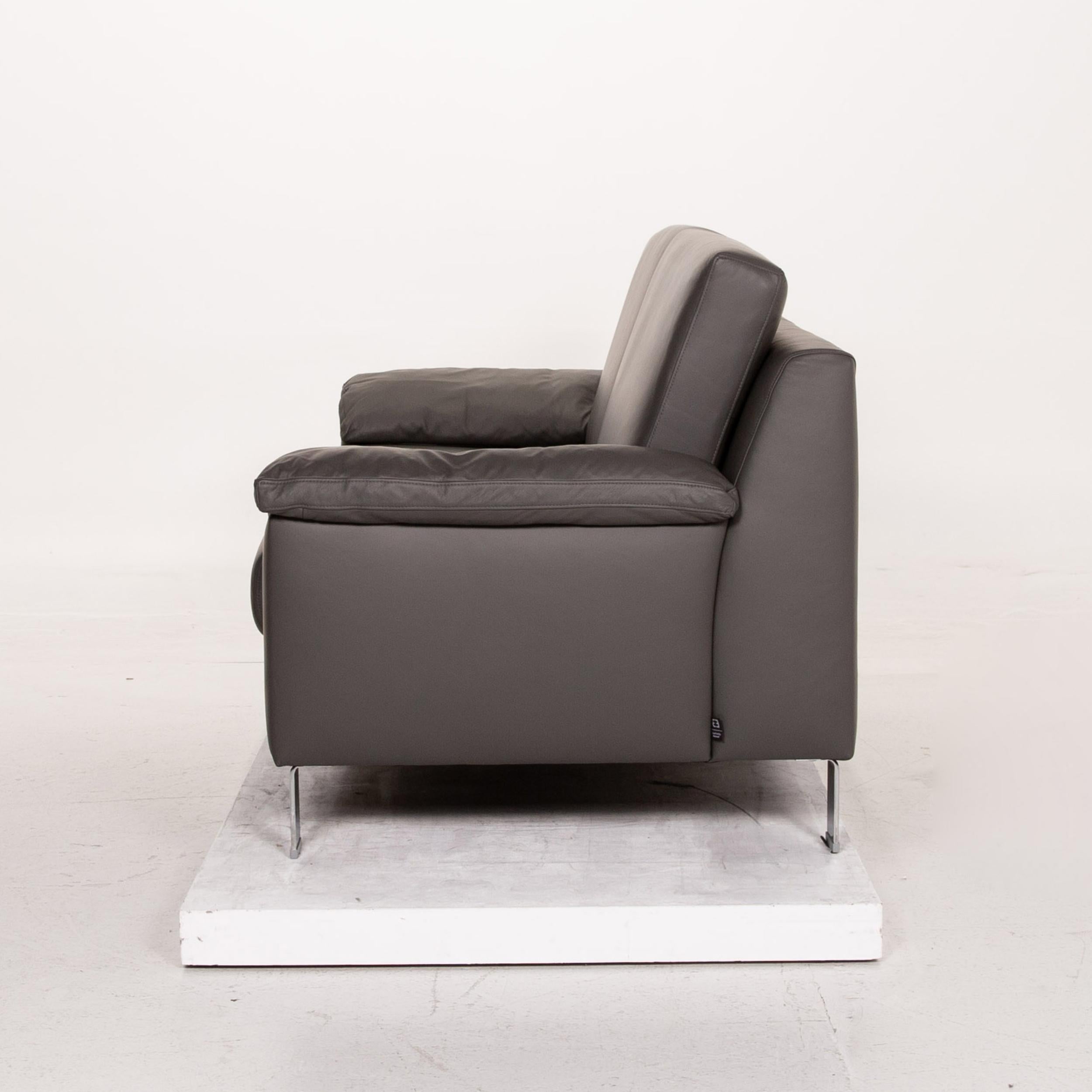 Ewald Schillig Leather Sofa Gray Three-Seat Couch For Sale 4