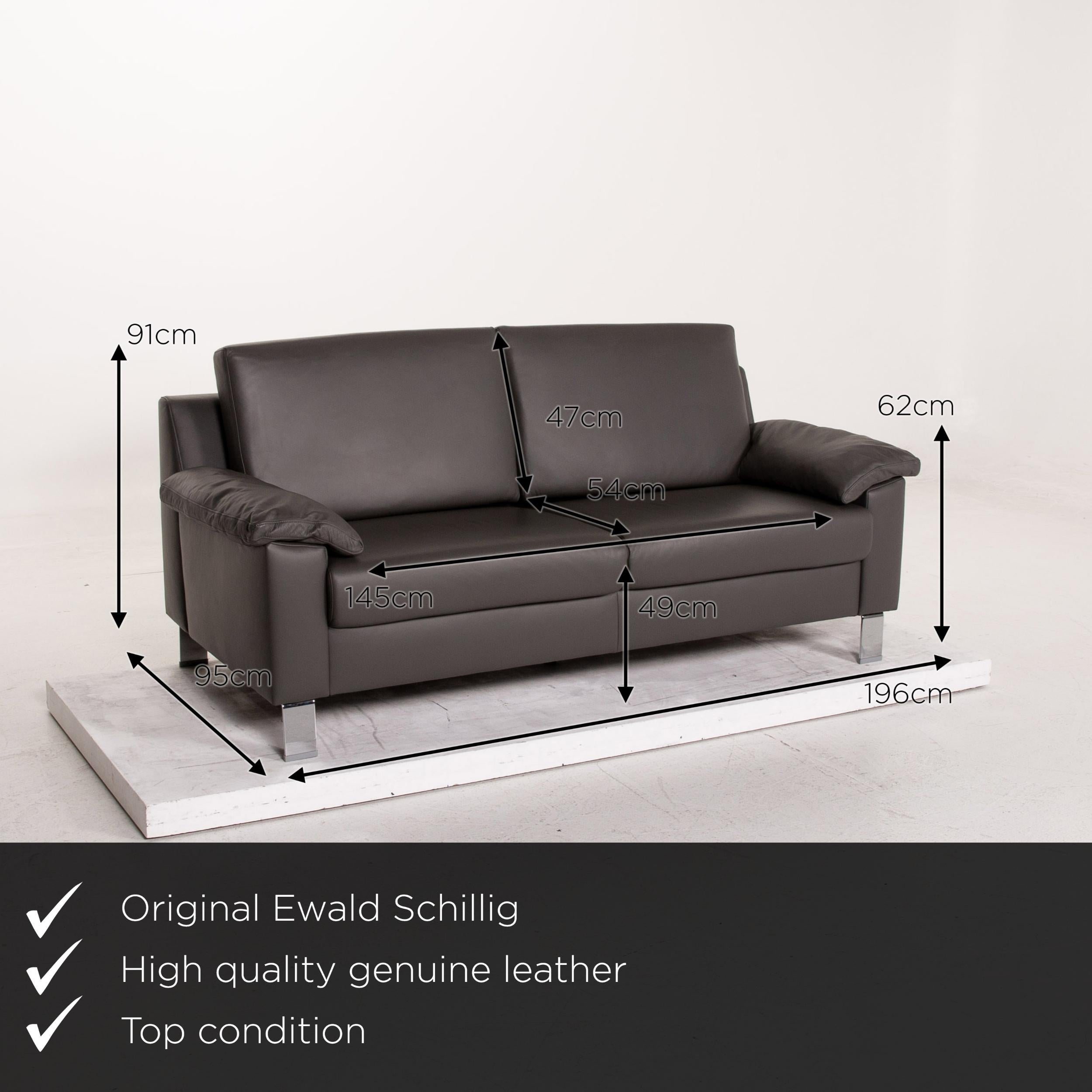 We present to you an Ewald Schillig leather sofa gray three-seat couch.
    
 

 Product measurements in centimeters:
 

Depth 95
Width 196
Height 91
Seat height 49
Rest height 62
Seat depth 54
Seat width 145
Back height 47.