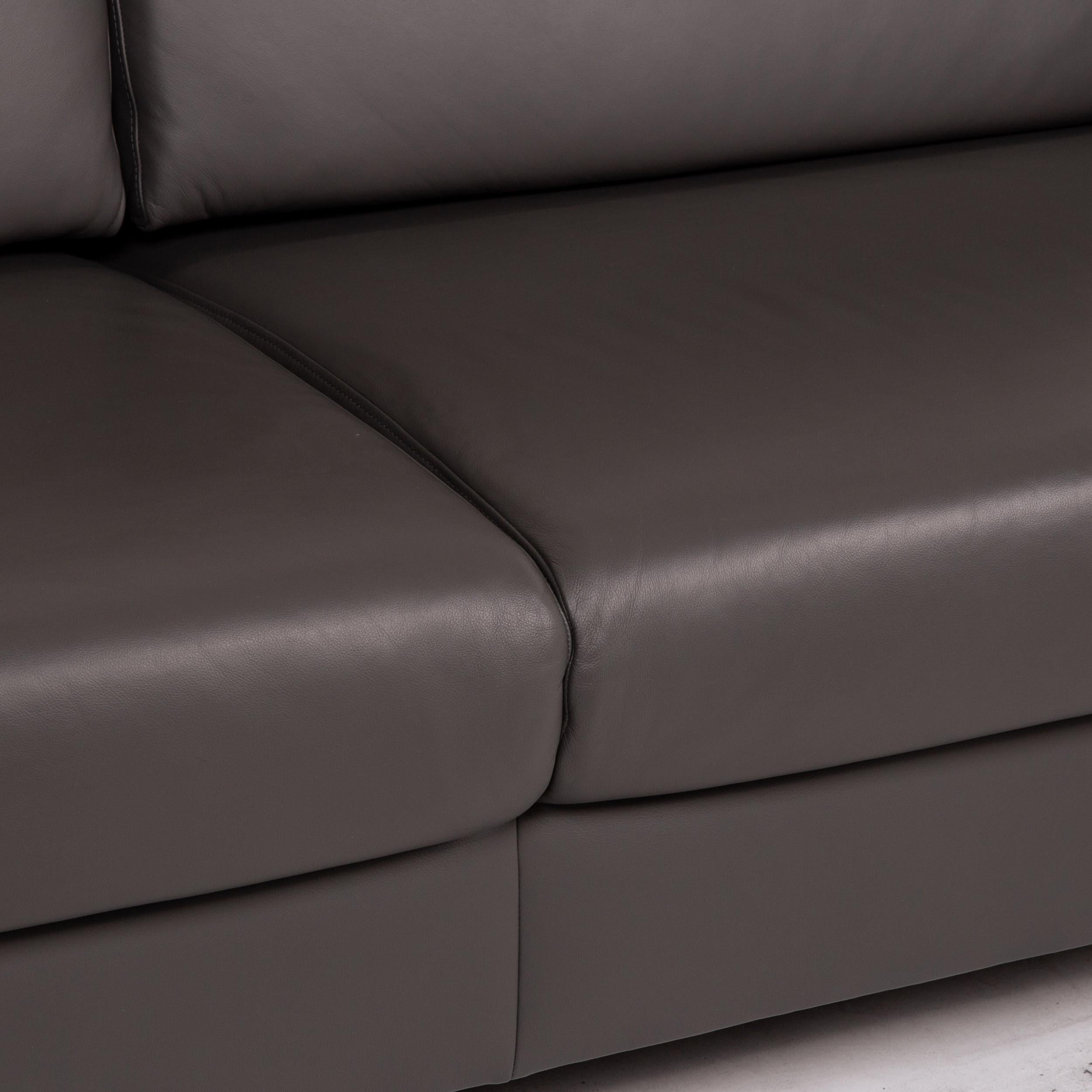 Modern Ewald Schillig Leather Sofa Gray Three-Seat Couch For Sale