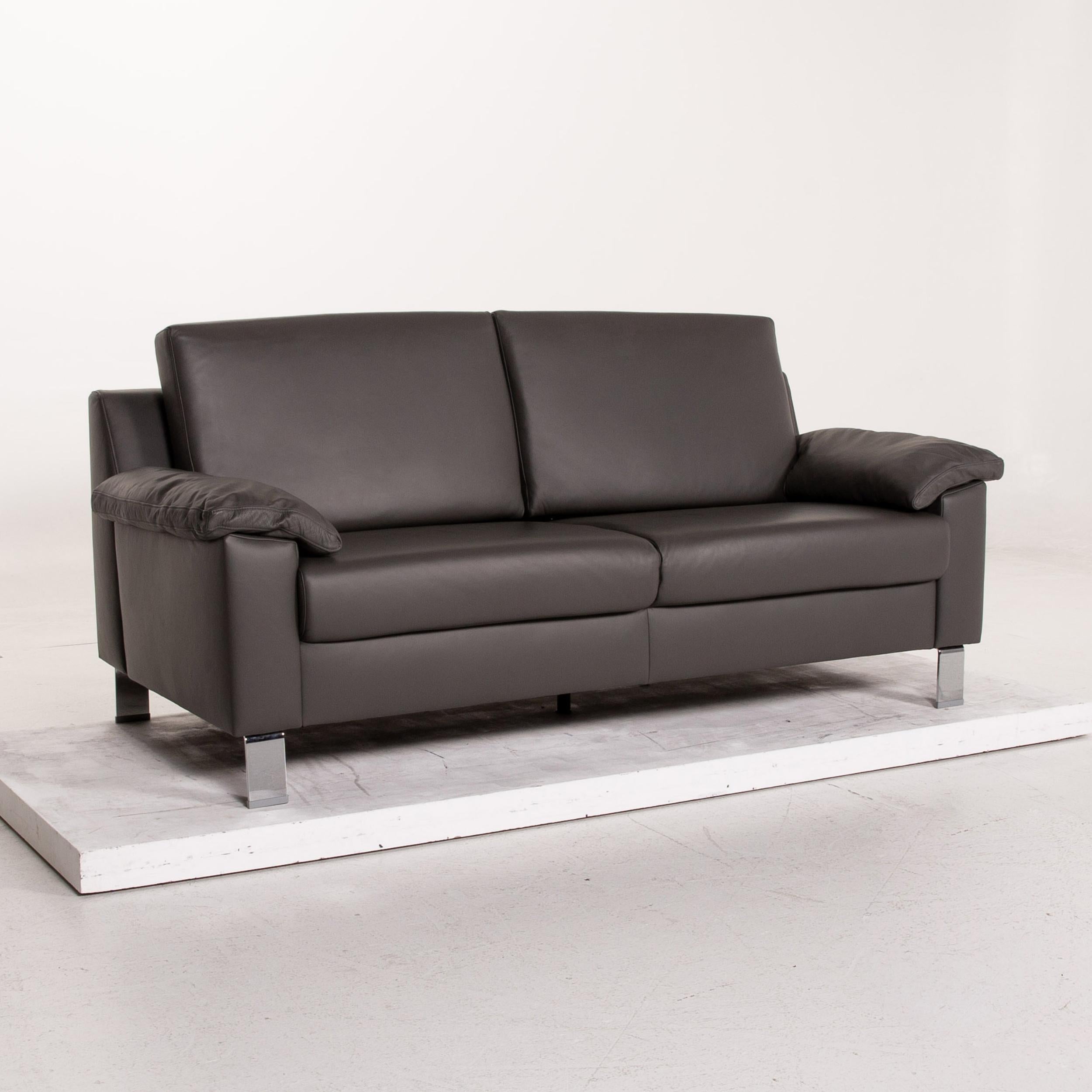 Contemporary Ewald Schillig Leather Sofa Gray Three-Seat Couch For Sale