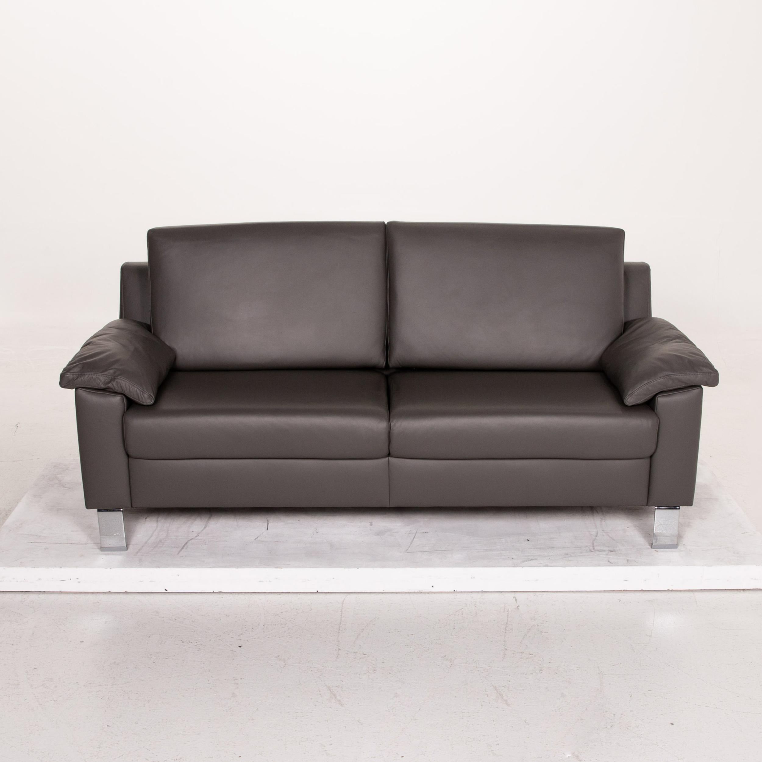 Ewald Schillig Leather Sofa Gray Three-Seat Couch For Sale 1