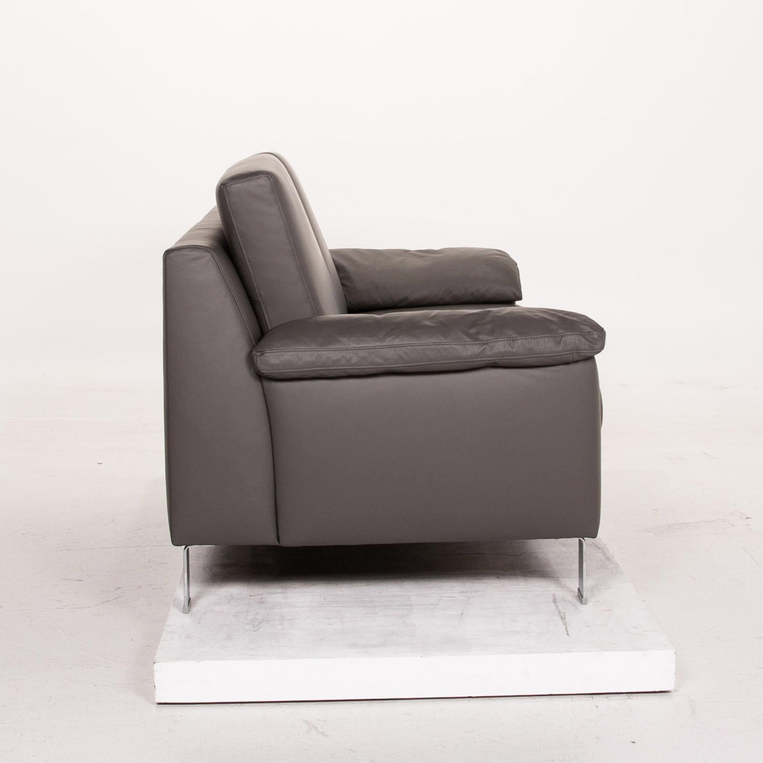 Ewald Schillig Leather Sofa Gray Three-Seat Couch For Sale 2