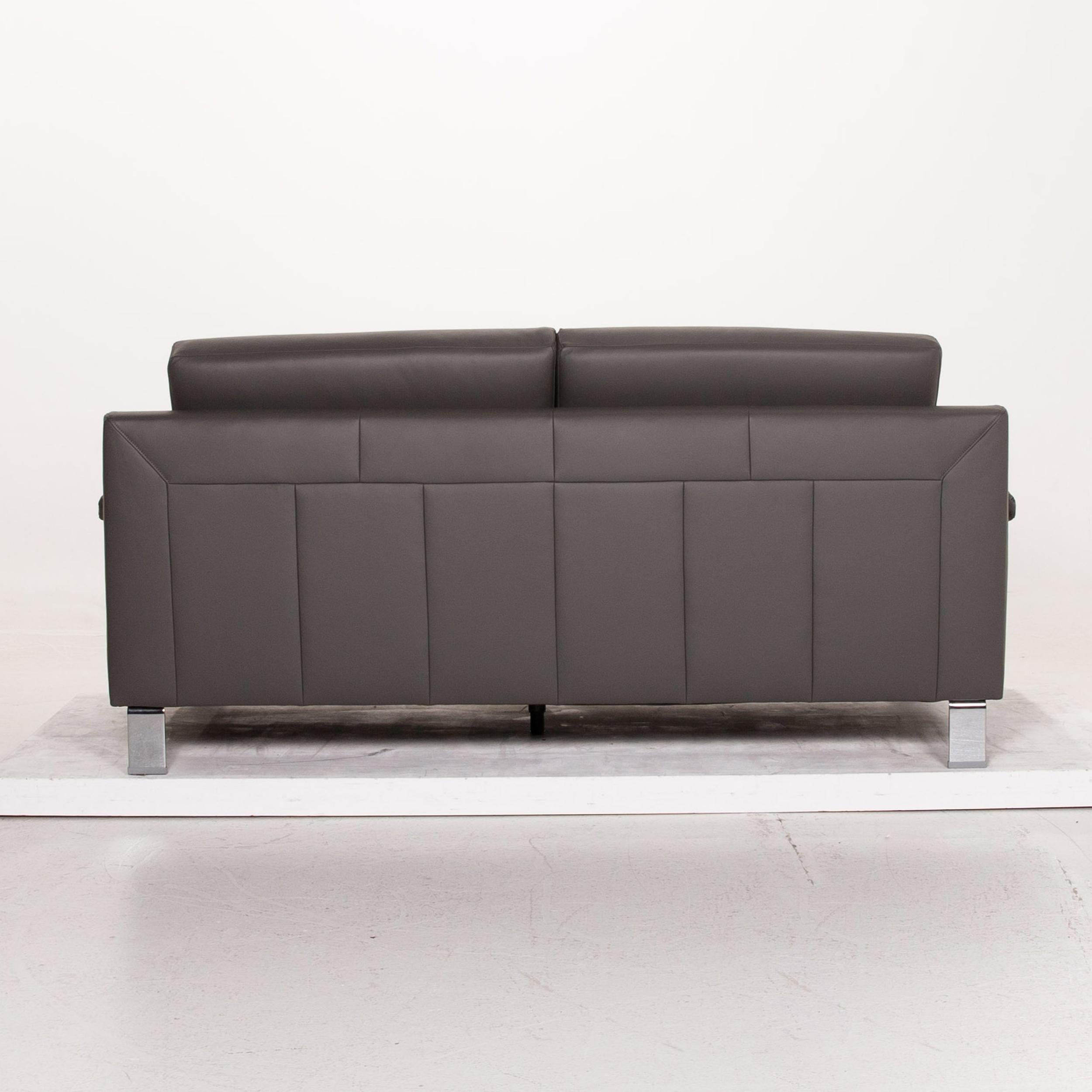 Ewald Schillig Leather Sofa Gray Three-Seat Couch For Sale 3