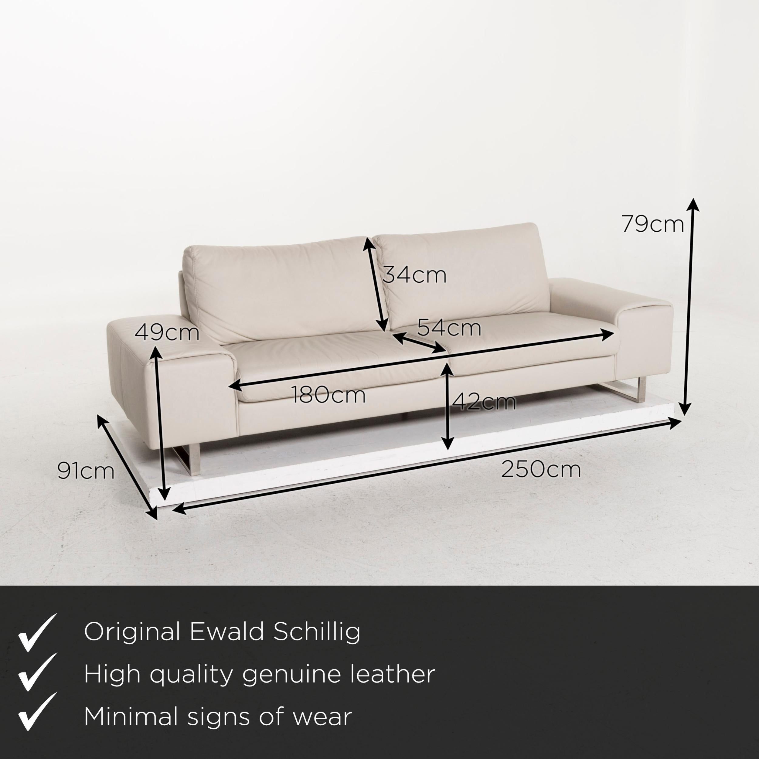 We present to you an Ewald Schillig leather sofa gray three-seat.
 

 Product measurements in centimeters:
 

Depth 91
Width 250
Height 79
Seat height 42
Rest height 49
Seat depth 54
Seat width 180
Back height 34.
 