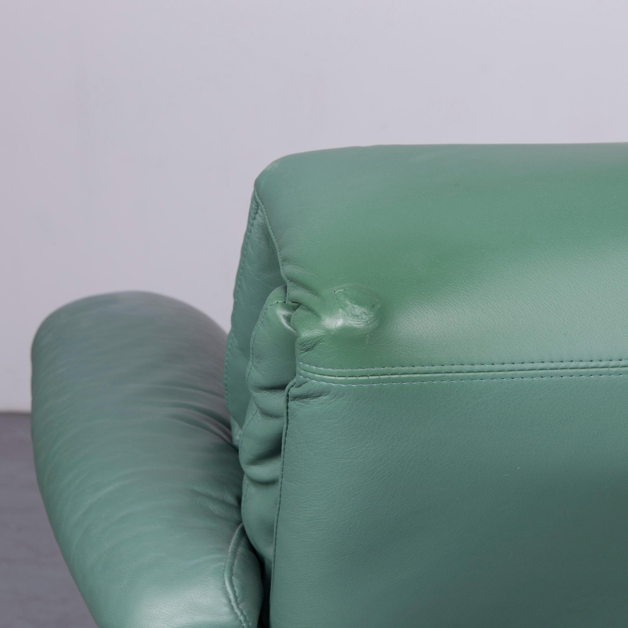 Ewald Schillig Leather Sofa Green Blue Three-Seat 4
