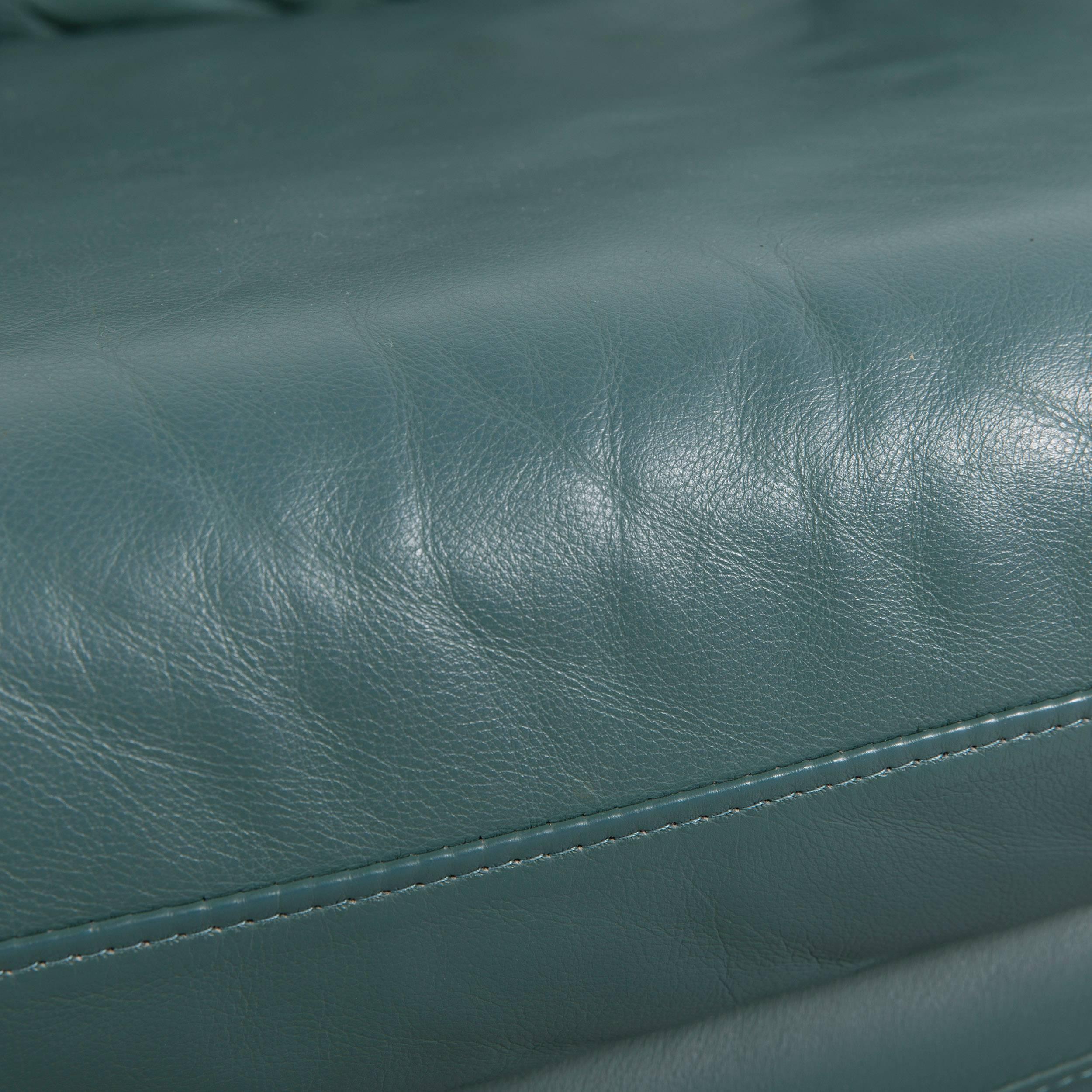 German Ewald Schillig Leather Sofa Green Blue Three-Seat