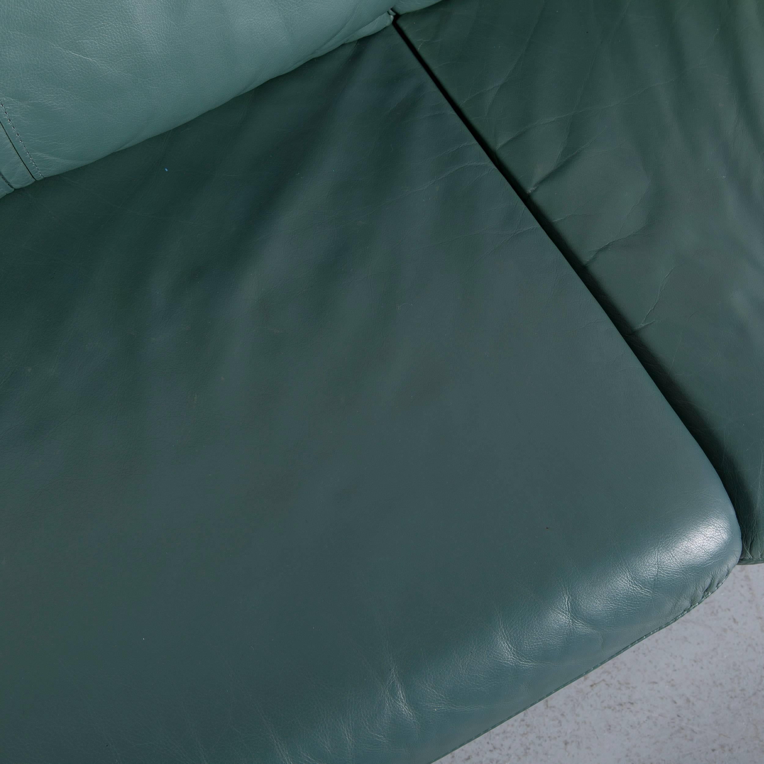 Ewald Schillig Leather Sofa Green Blue Three-Seat In Fair Condition In Cologne, DE