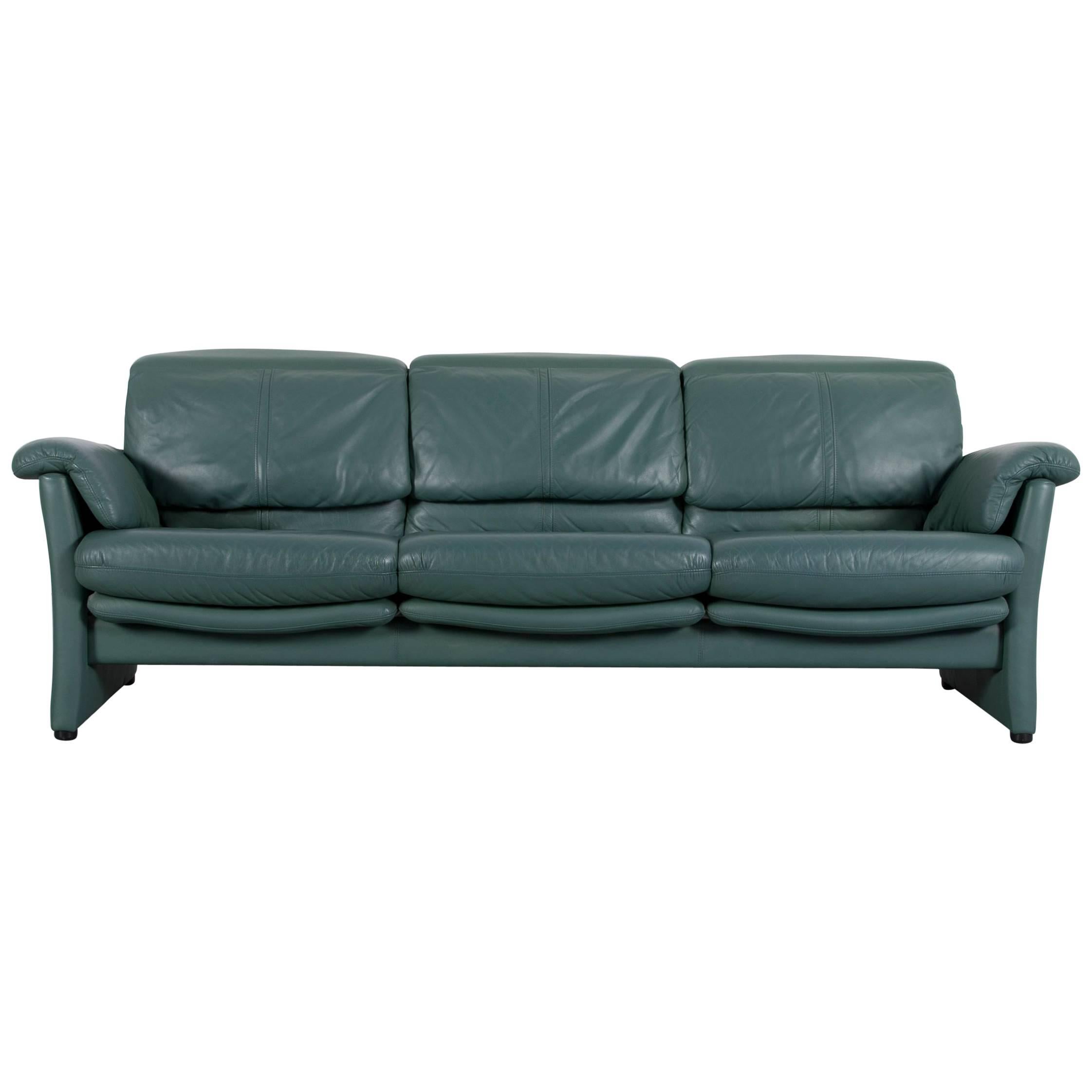 Ewald Schillig Leather Sofa Green Blue Three-Seat