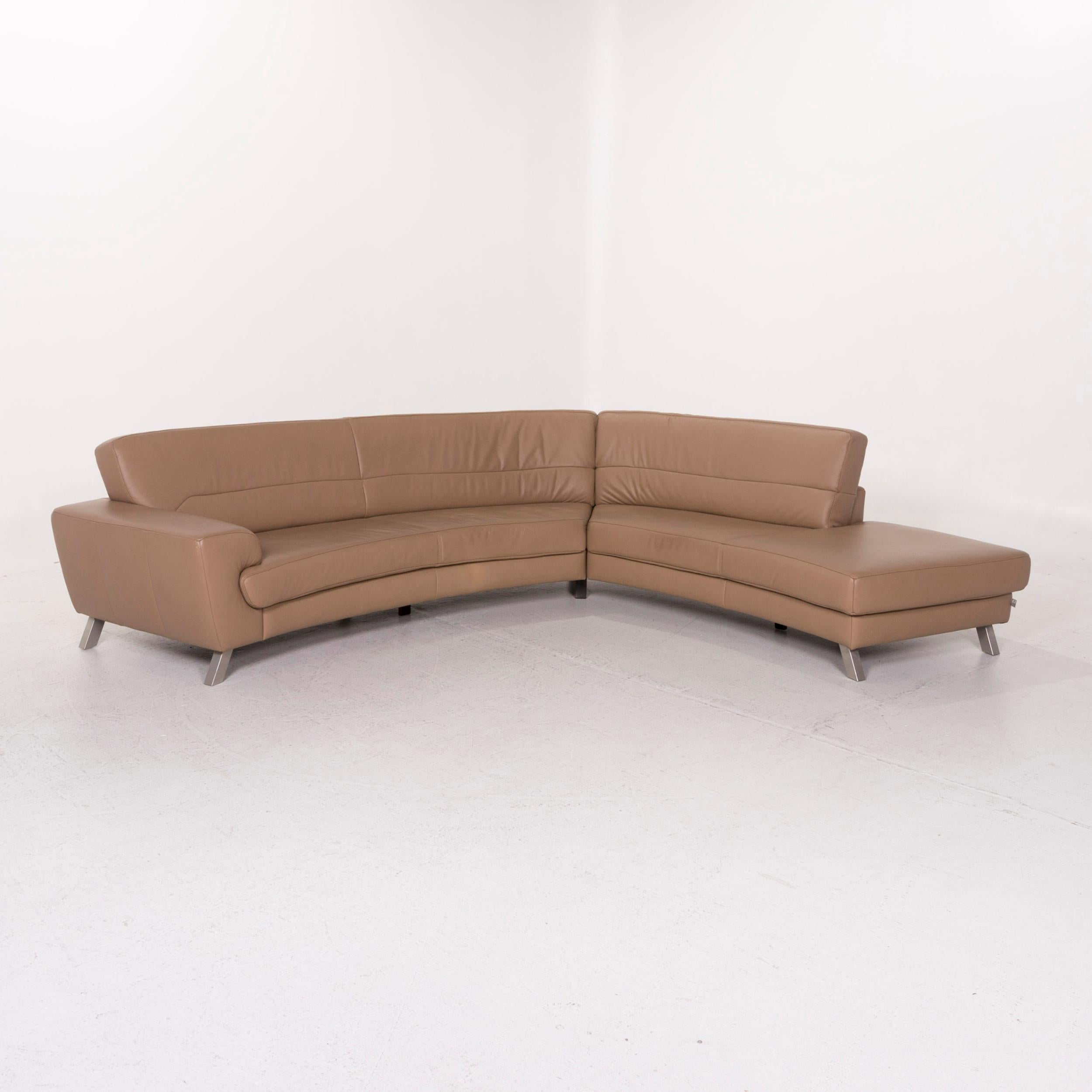 Ewald Schillig Leather Sofa Set Beige Corner Sofa Armchair Stool 8