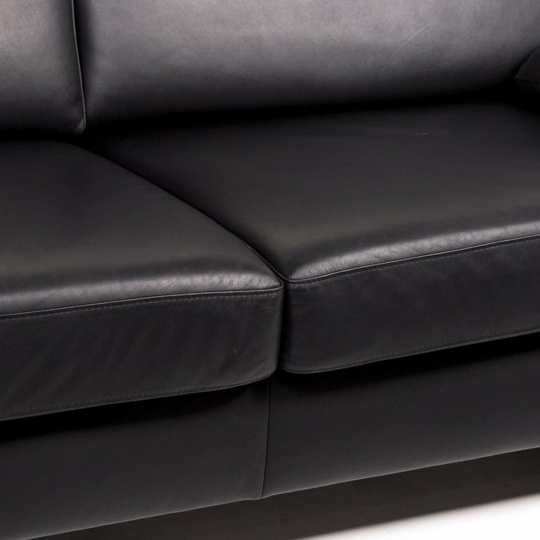Ewald Schillig Leather Sofa Set Black 2 ThreeSeat Couch at 1stDibs
