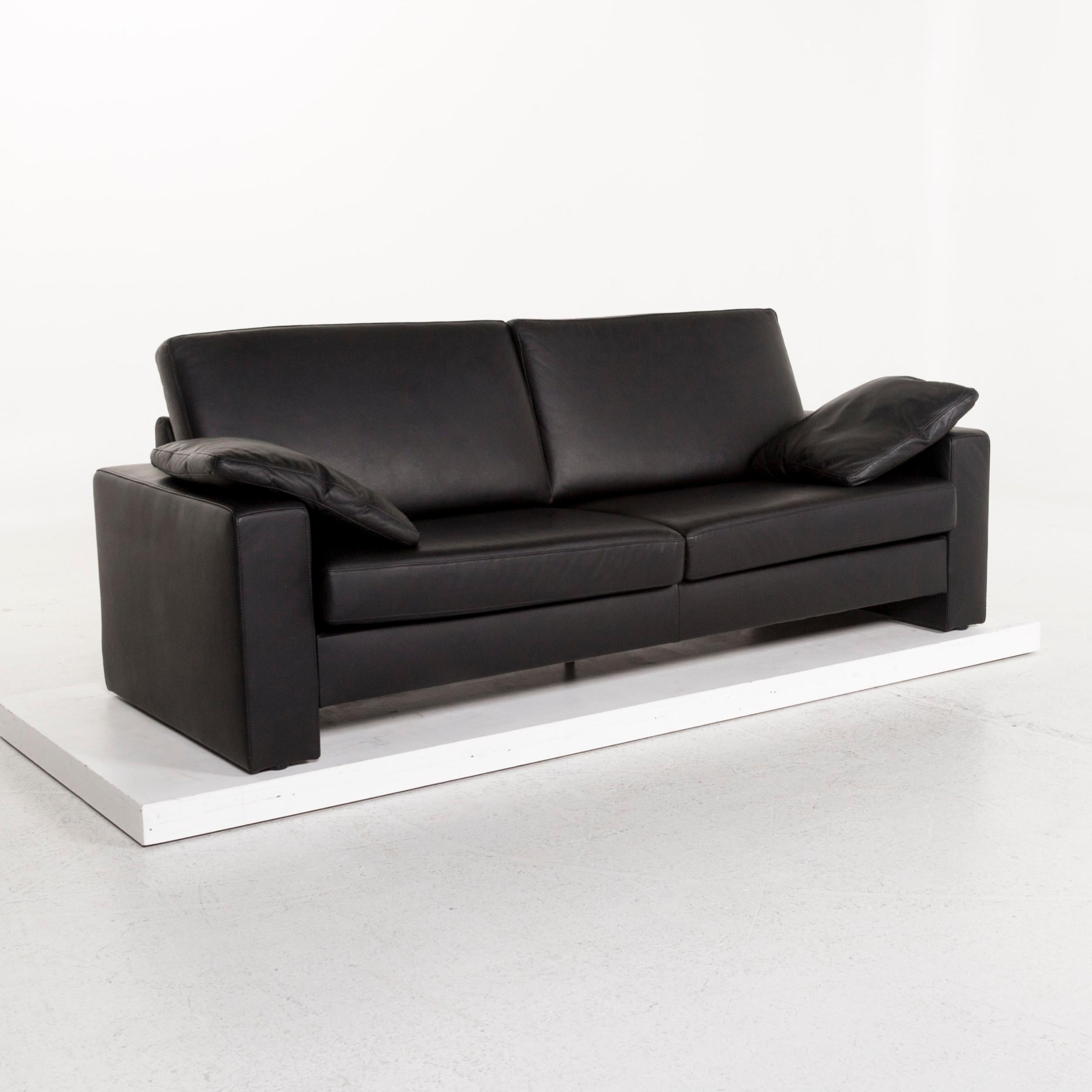 German Ewald Schillig Leather Sofa Set Black 2 Three-Seat Couch