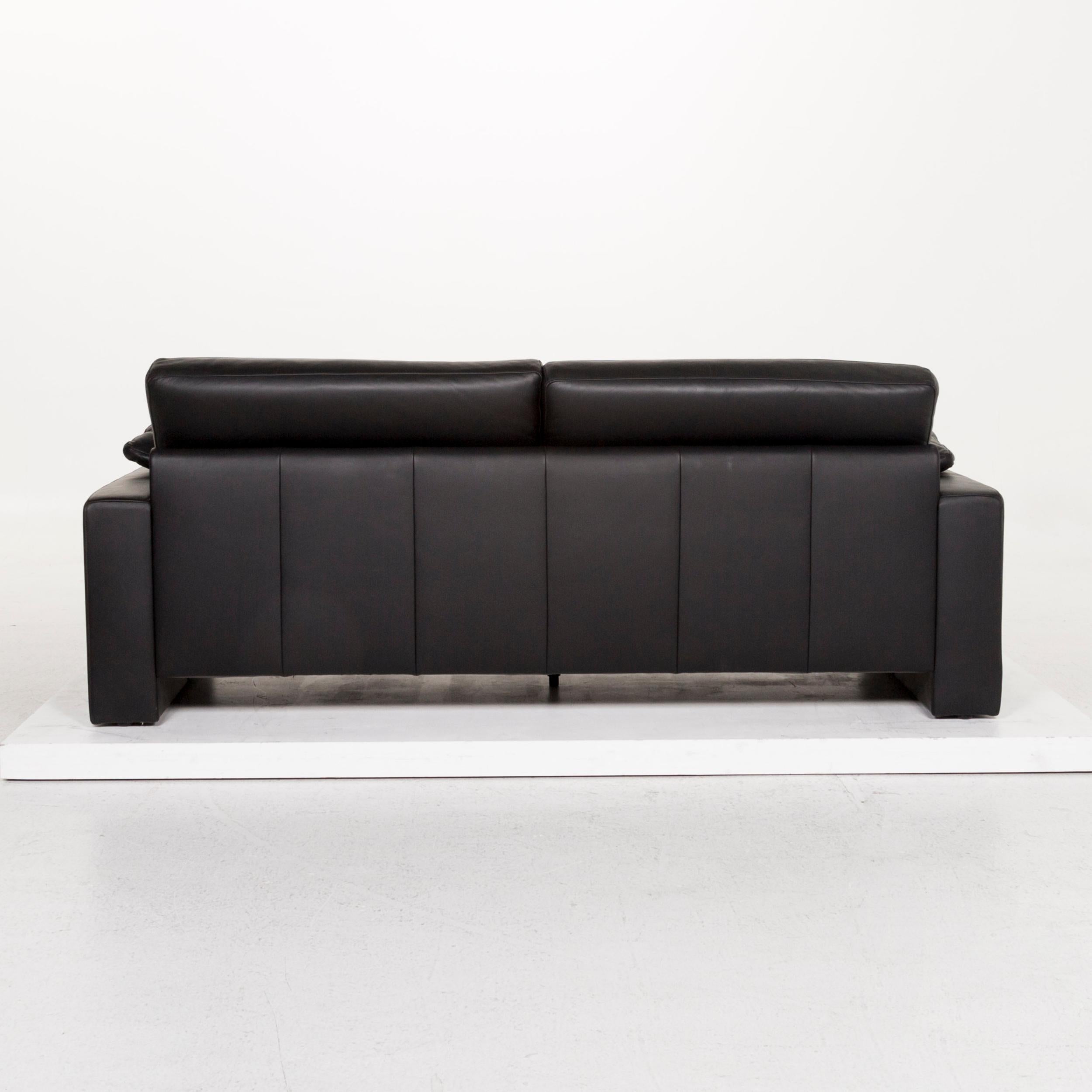 Ewald Schillig Leather Sofa Set Black 2 Three-Seat Couch 1
