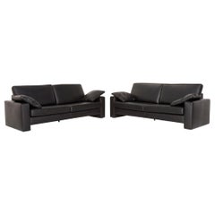 Ewald Schillig Leather Sofa Set Black 2 Three-Seat Couch