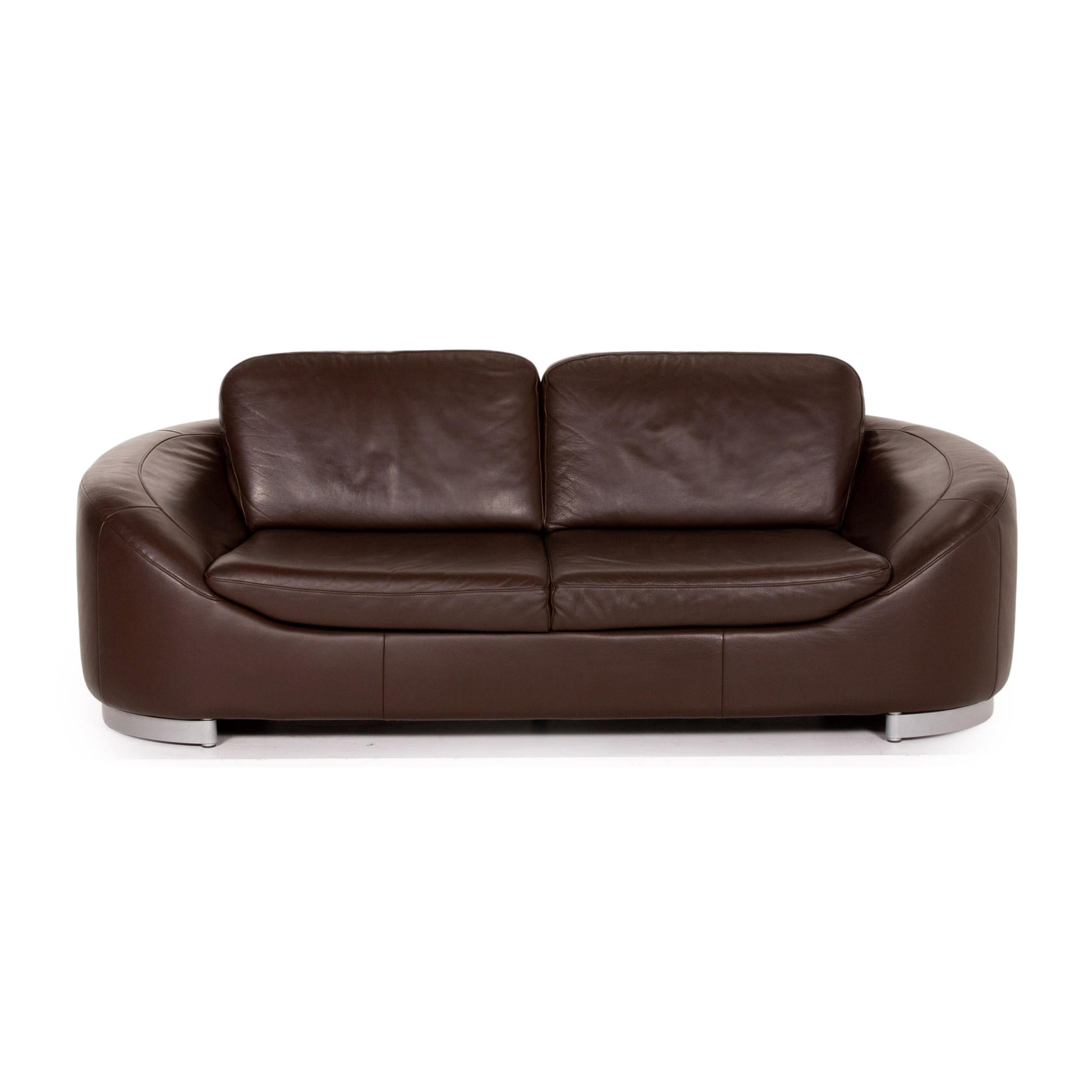 German Ewald Schillig Leather Sofa Set Brown Dark Brown 2x Two-Seater For Sale