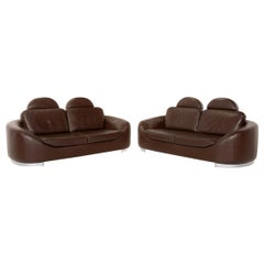 Ewald Schillig Leather Sofa Set Brown Dark Brown 2x Two-Seater