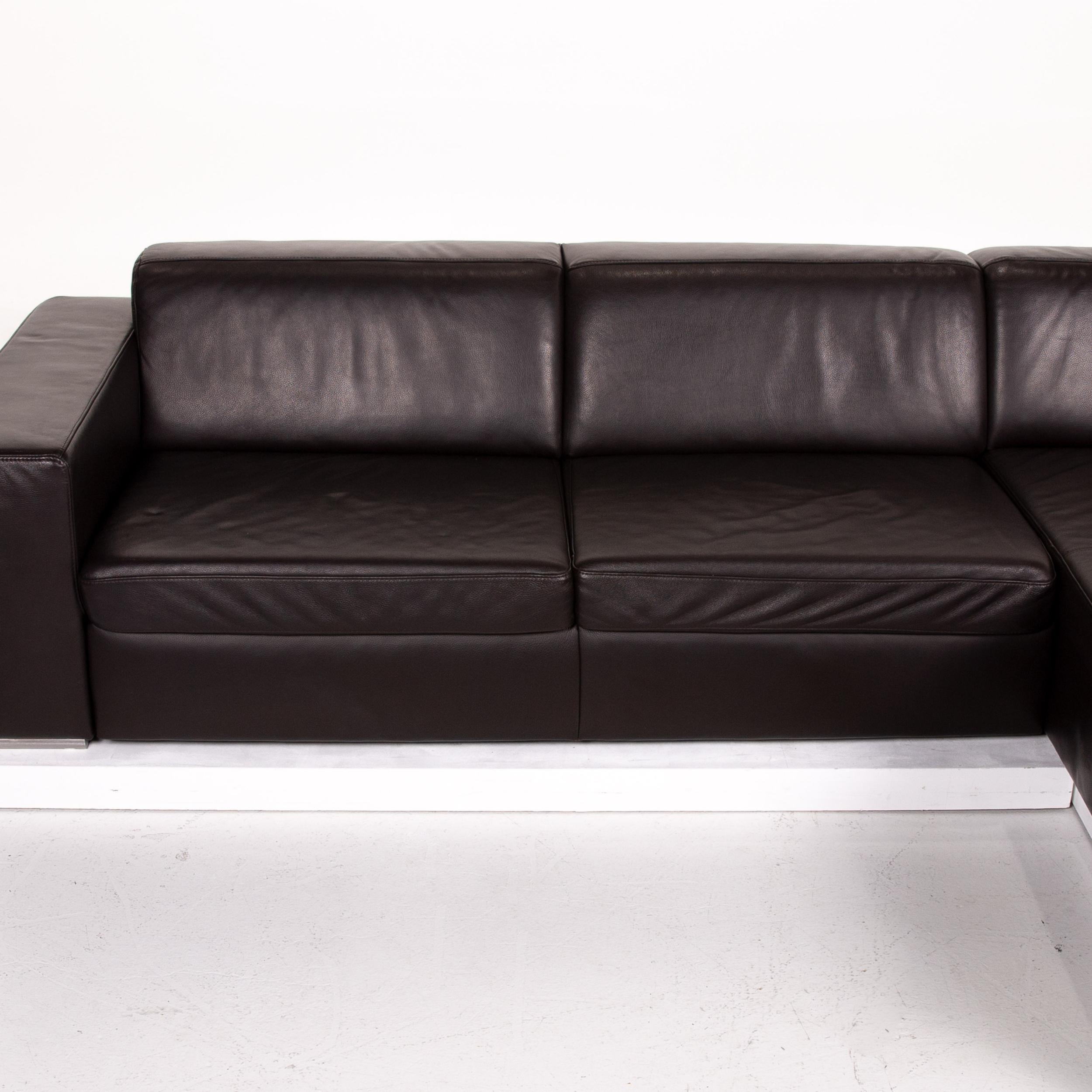 Ewald Schillig Leather Sofa Set Dark Brown Brown 1 Corner Sofa 1 Stool For Sale 3