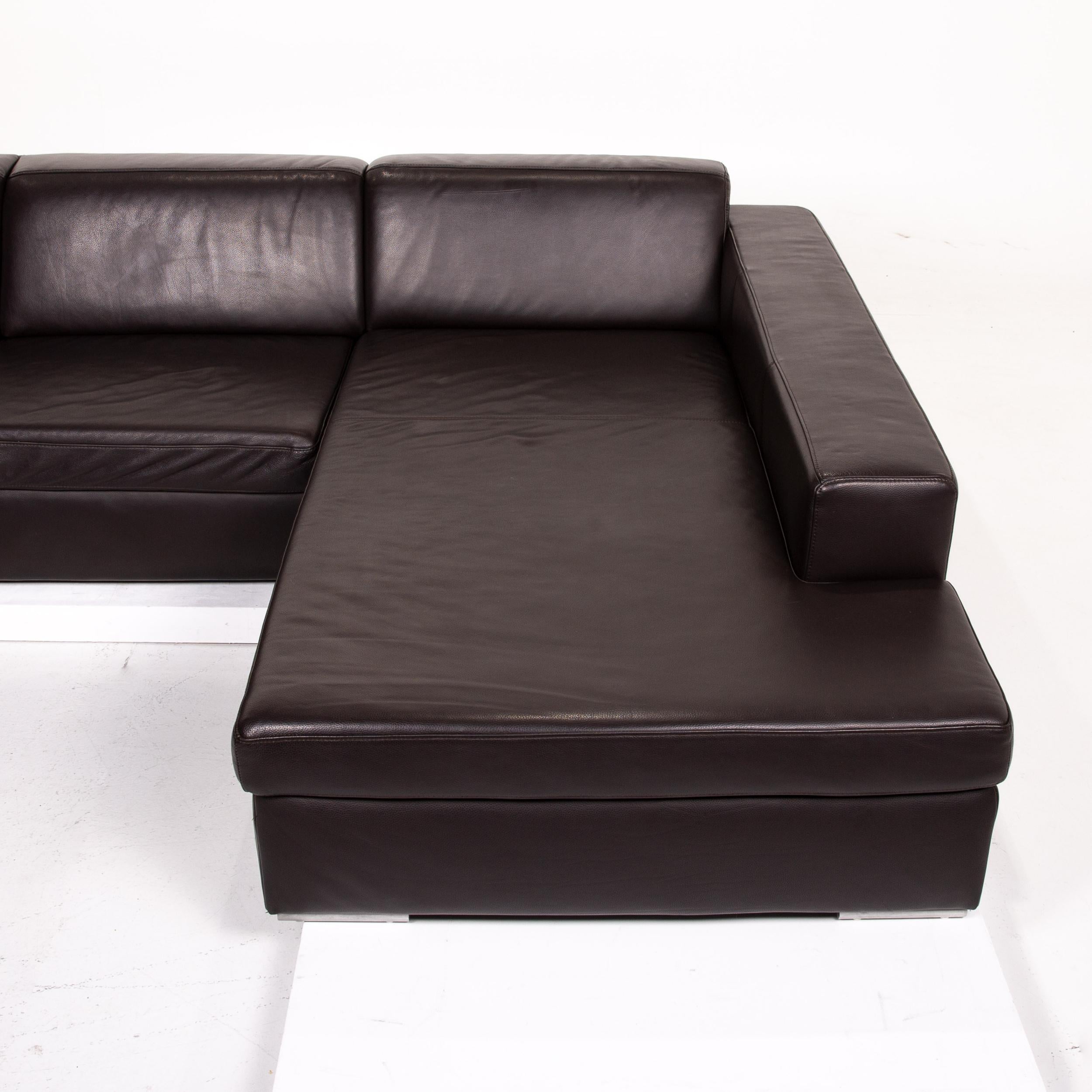 Ewald Schillig Leather Sofa Set Dark Brown Brown 1 Corner Sofa 1 Stool For Sale 5
