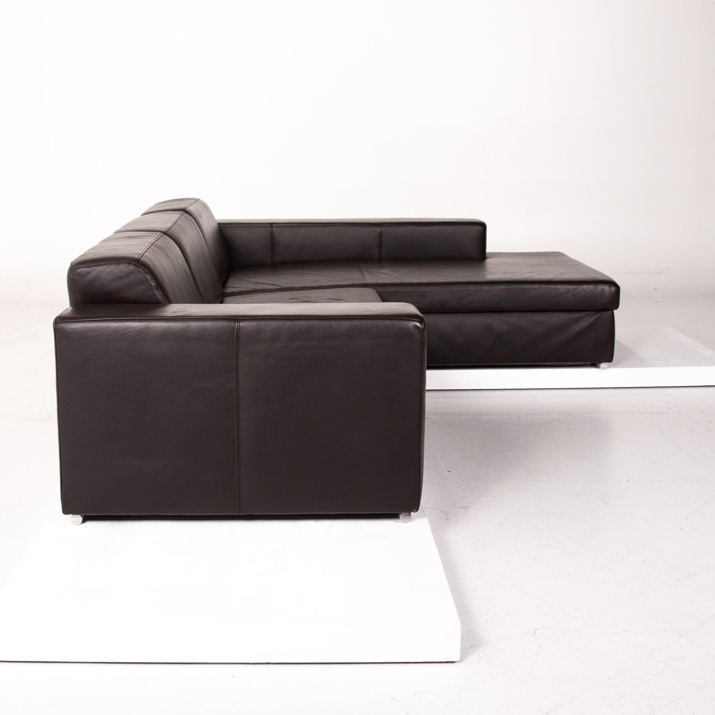 Ewald Schillig Leather Sofa Set Dark Brown Brown 1 Corner Sofa 1 Stool For Sale 7