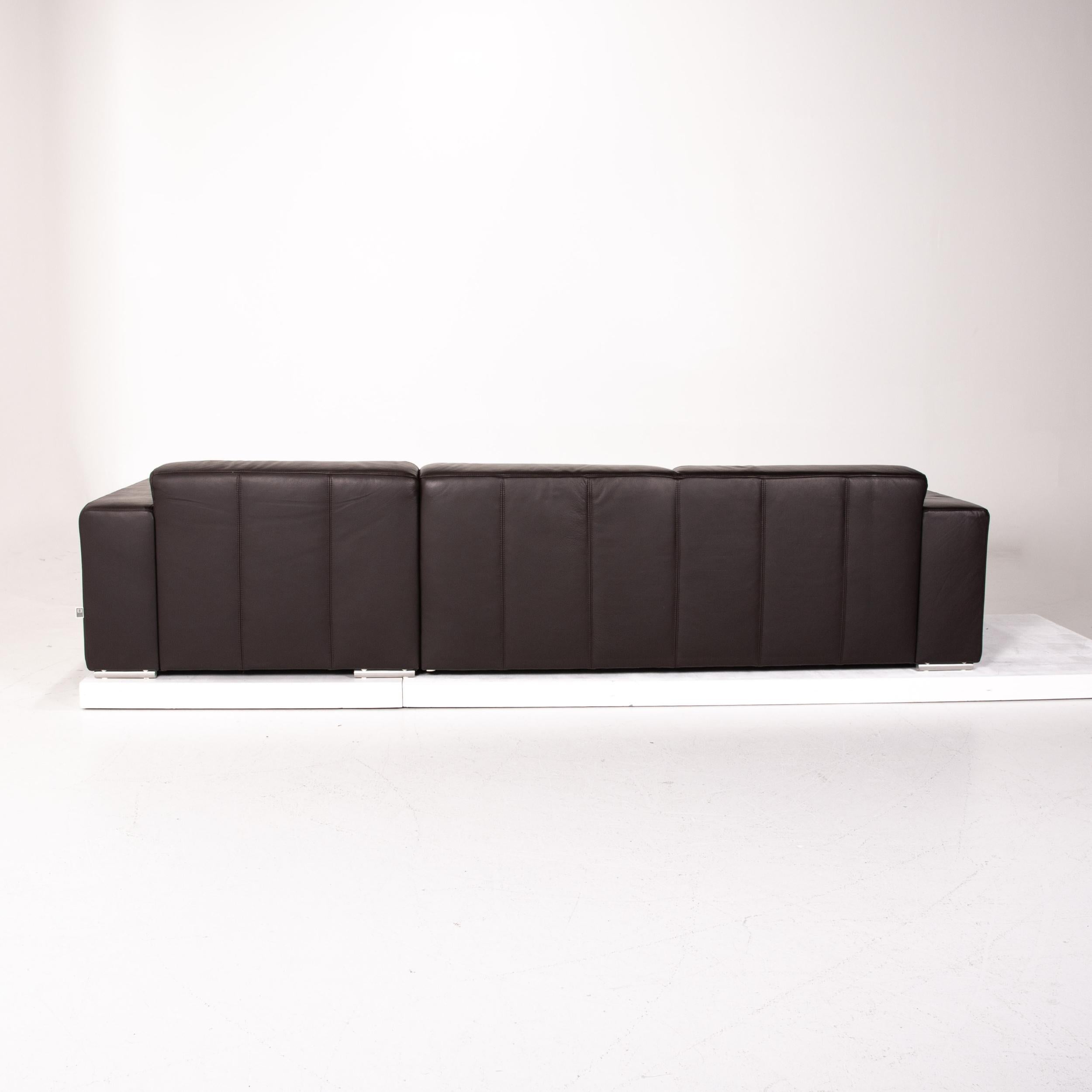 Ewald Schillig Leather Sofa Set Dark Brown Brown 1 Corner Sofa 1 Stool For Sale 9