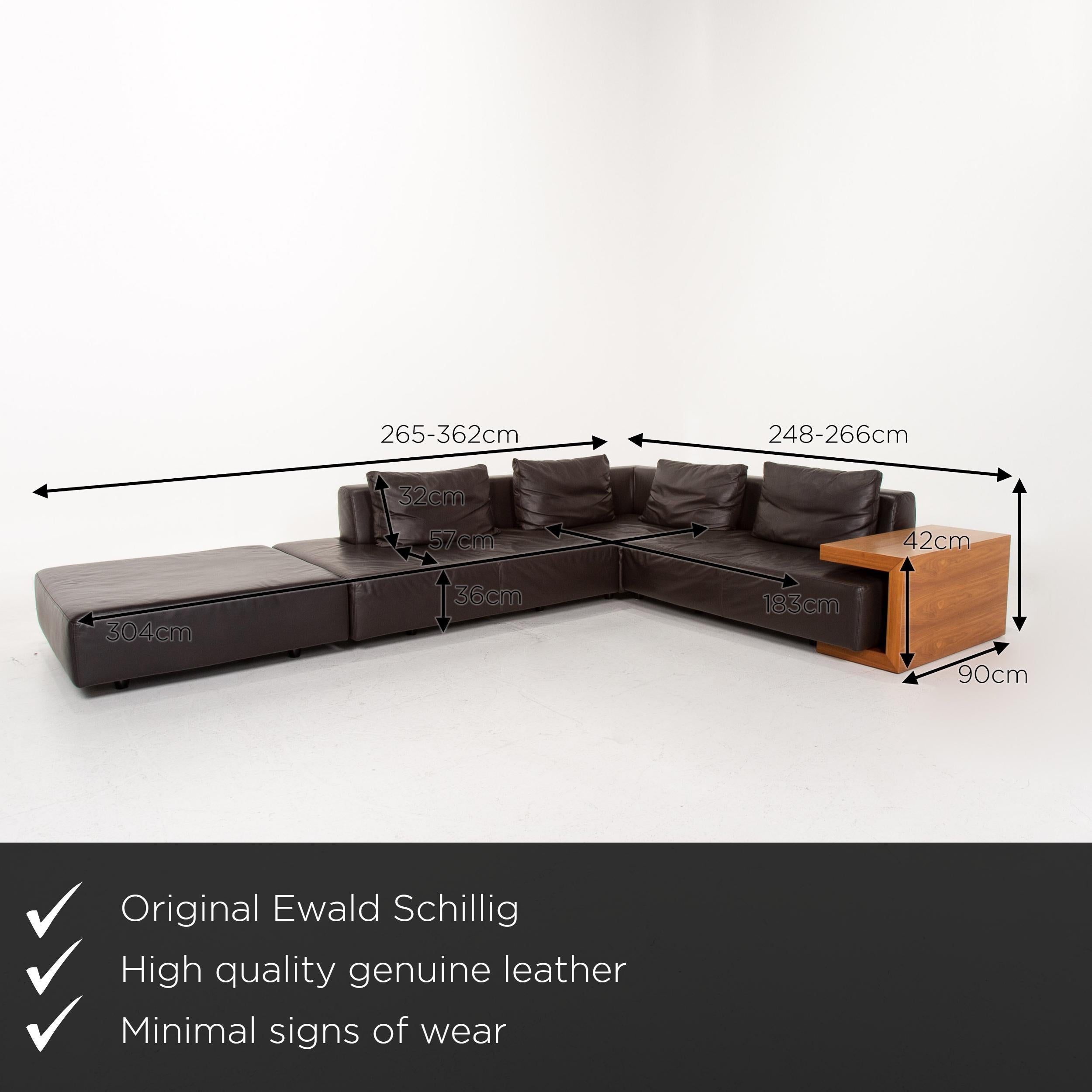 We present to you an Ewald Schillig leather sofa set modular brown dark brown 1x corner sofa 1x.
  
 

 Product measurements in centimeters:
 

Depth 106
Width 362
Height 65
Seat height 36
Seat depth 57
Seat width 304
Back height