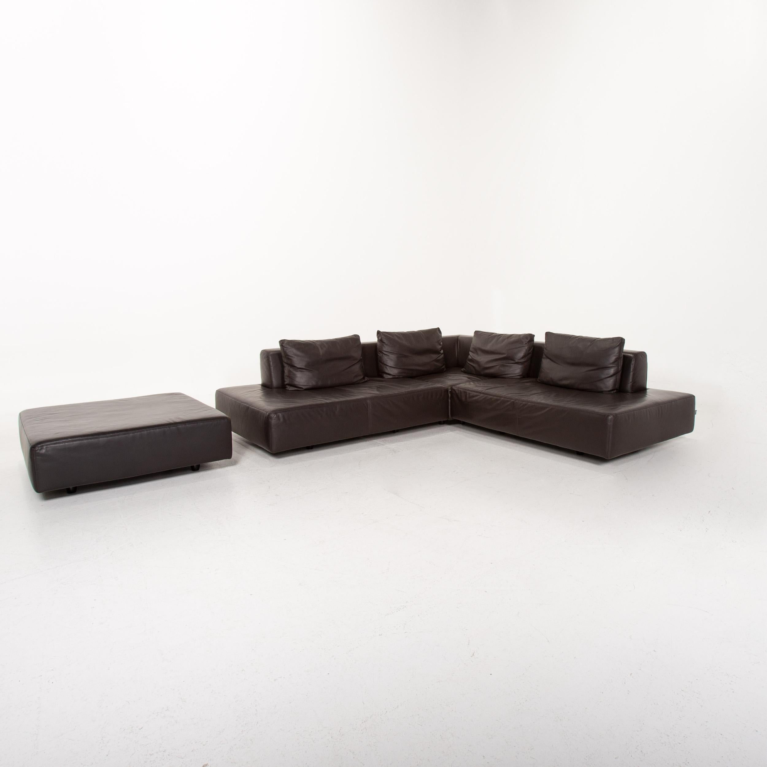 German Ewald Schillig Leather Sofa Set Modular Brown Dark Brown 1 Corner Sofa 1 For Sale